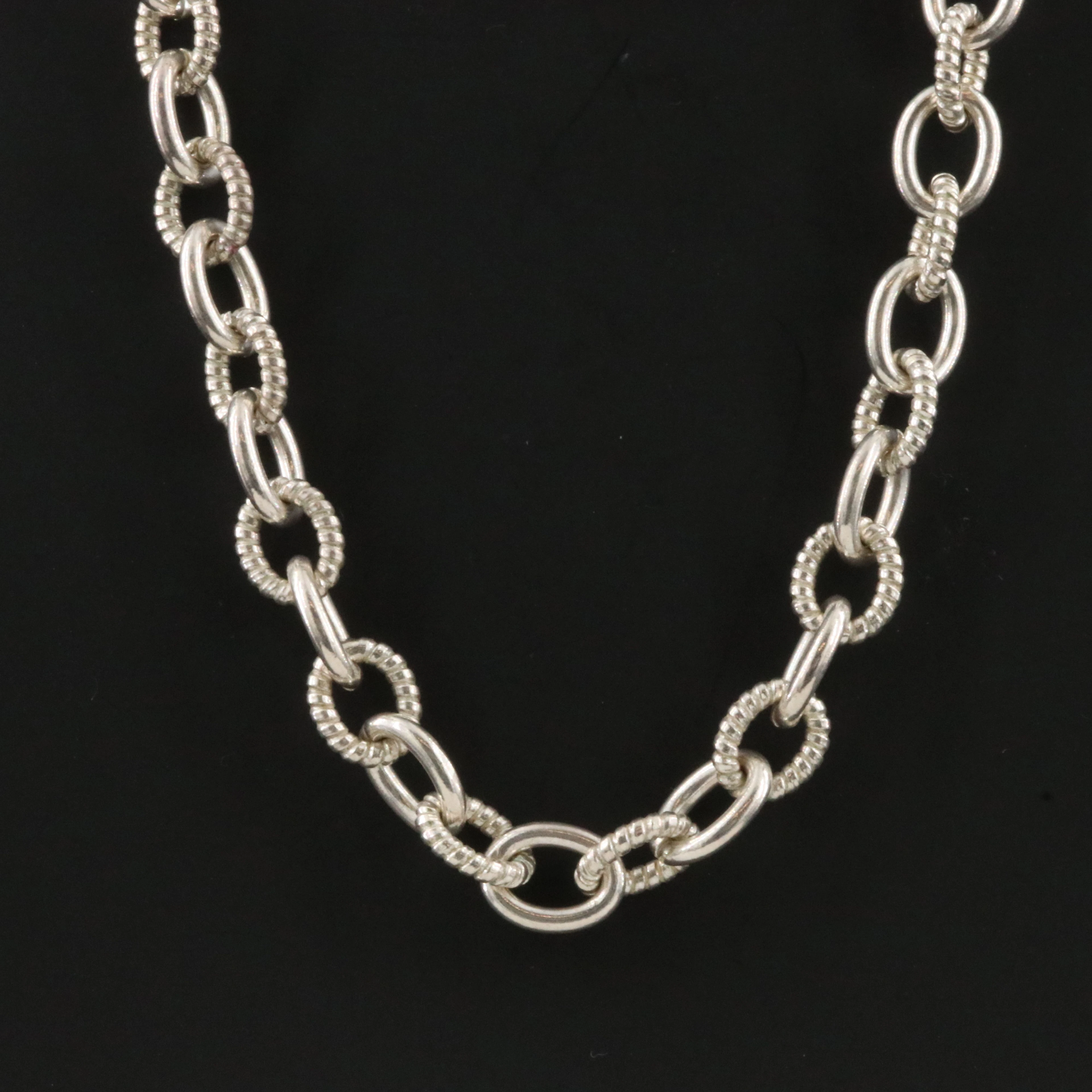 Judith Ripka Sterling Oval Link Necklace with CZ Clasp
