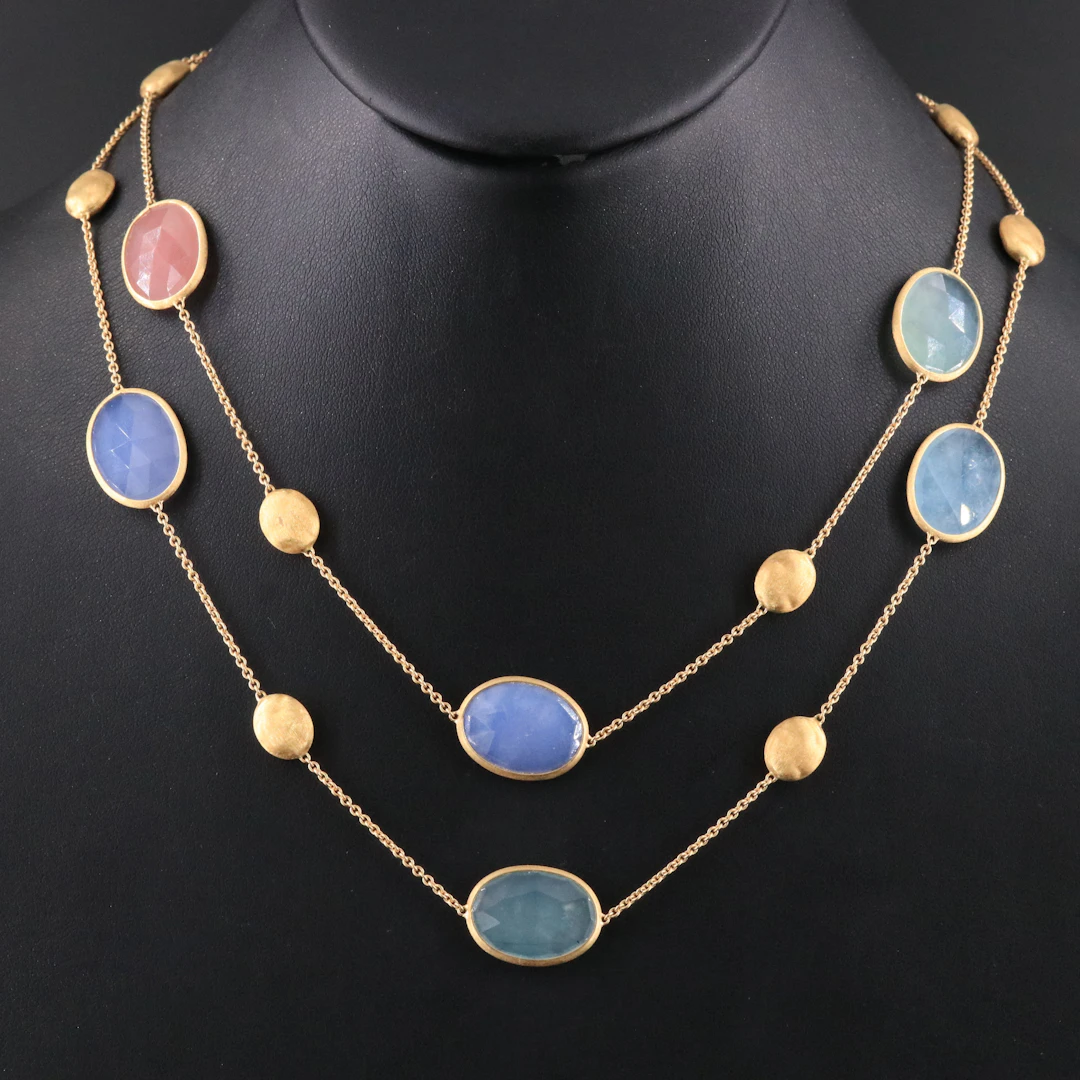 Marco Bicego Siviglia 18K Pastel Gemstone Station Necklace Including Aquamarine