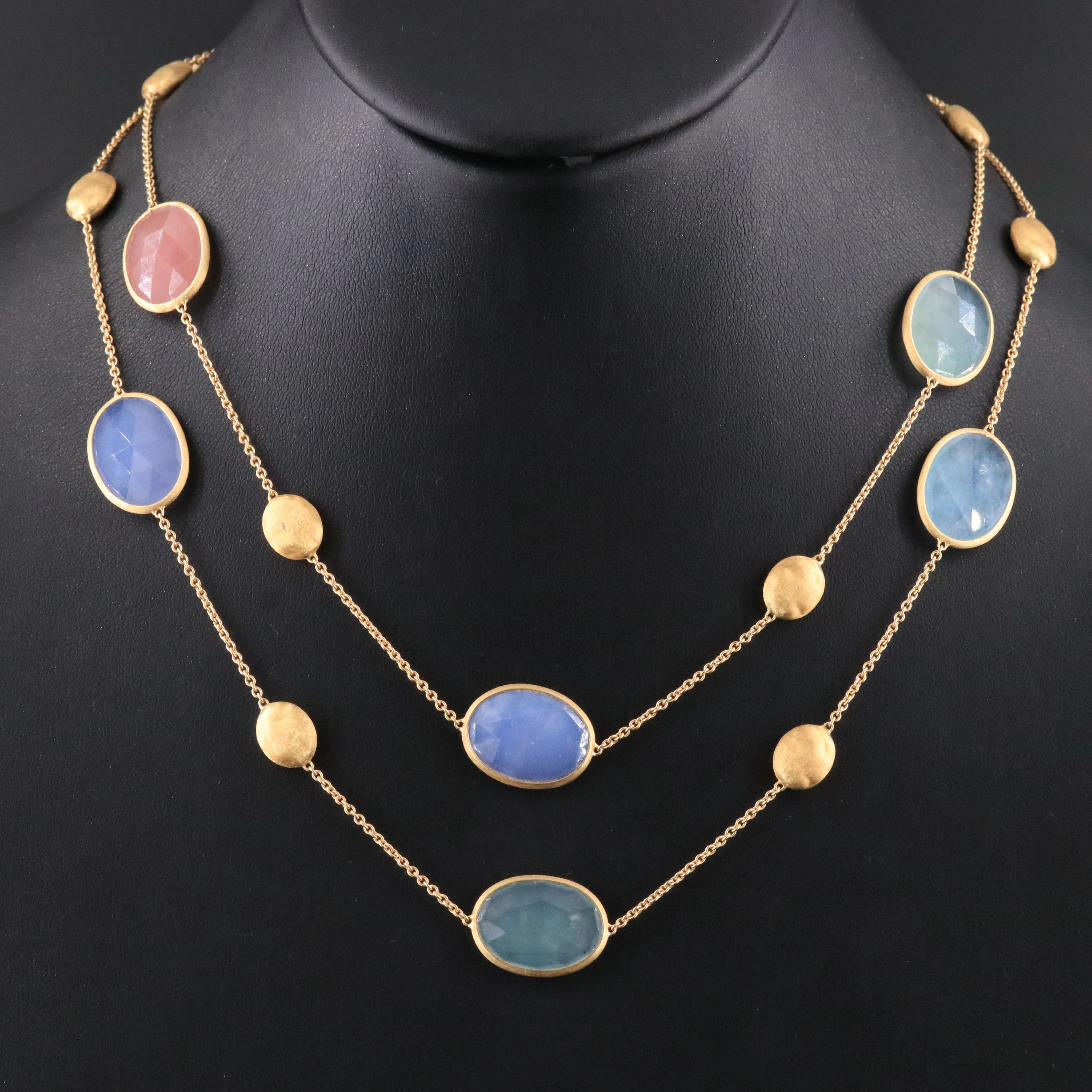 Marco Bicego Siviglia 18K Pastel Gemstone Station Necklace Including Aquamarine