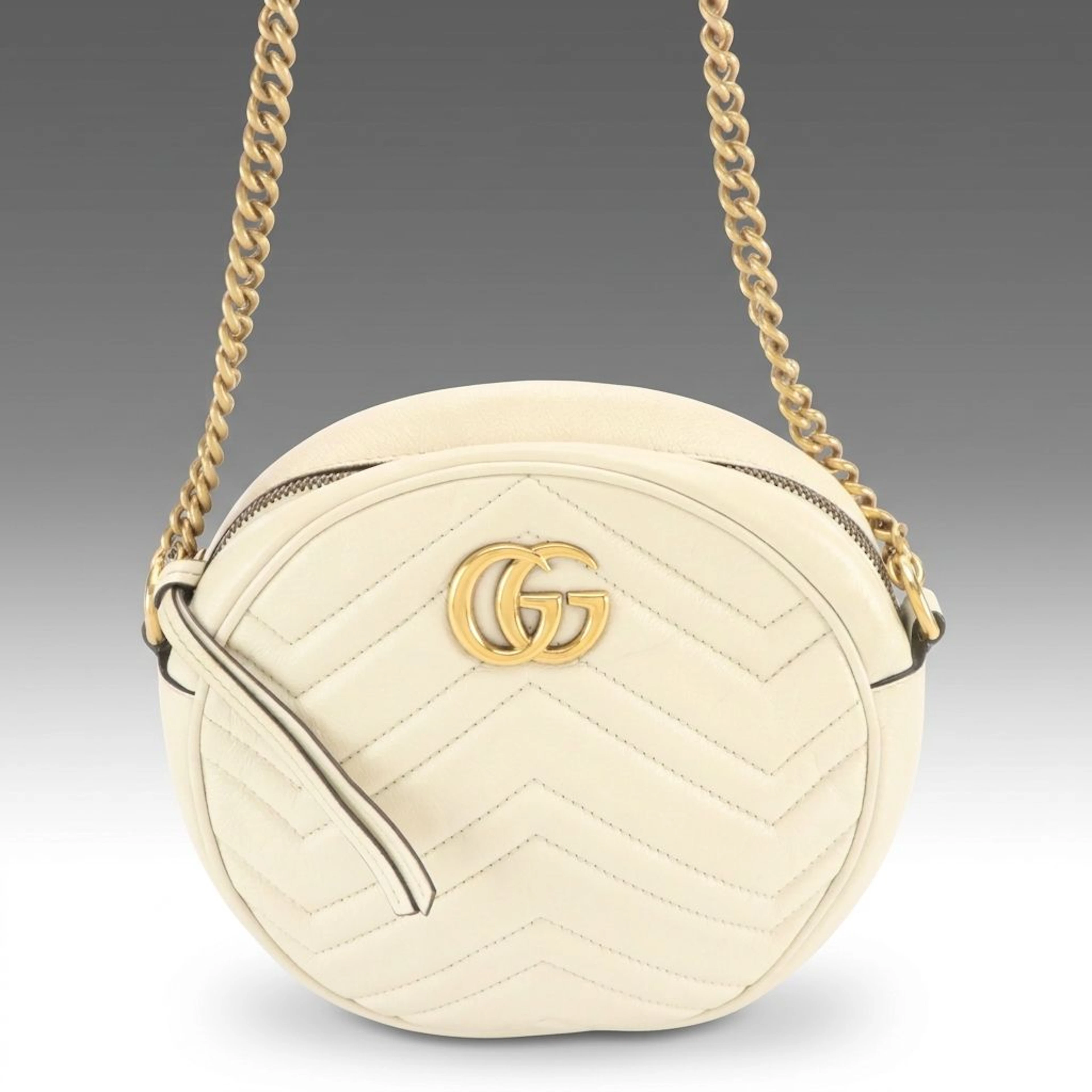 Gucci Chevron/Heart Matelassé Leather GG Marmont Mini Round Shoulder Bag