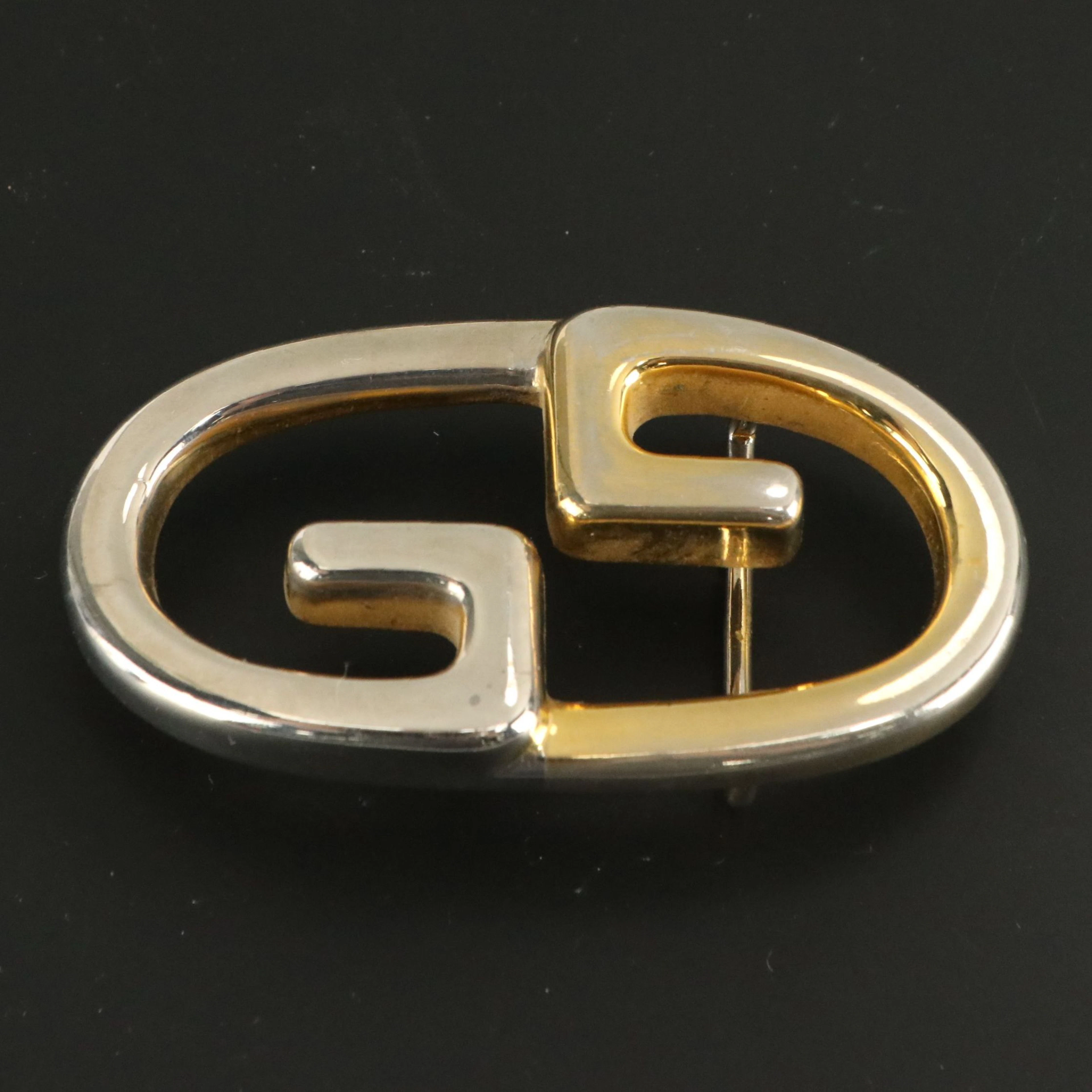 Gucci GG Silver/Gold Tone Brass Belt Buckle, Vintage