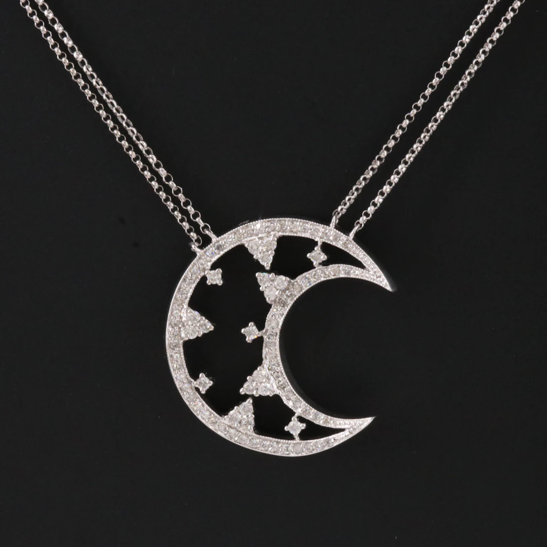 14K 0.64 CTW Diamond Moon Pendant Necklace