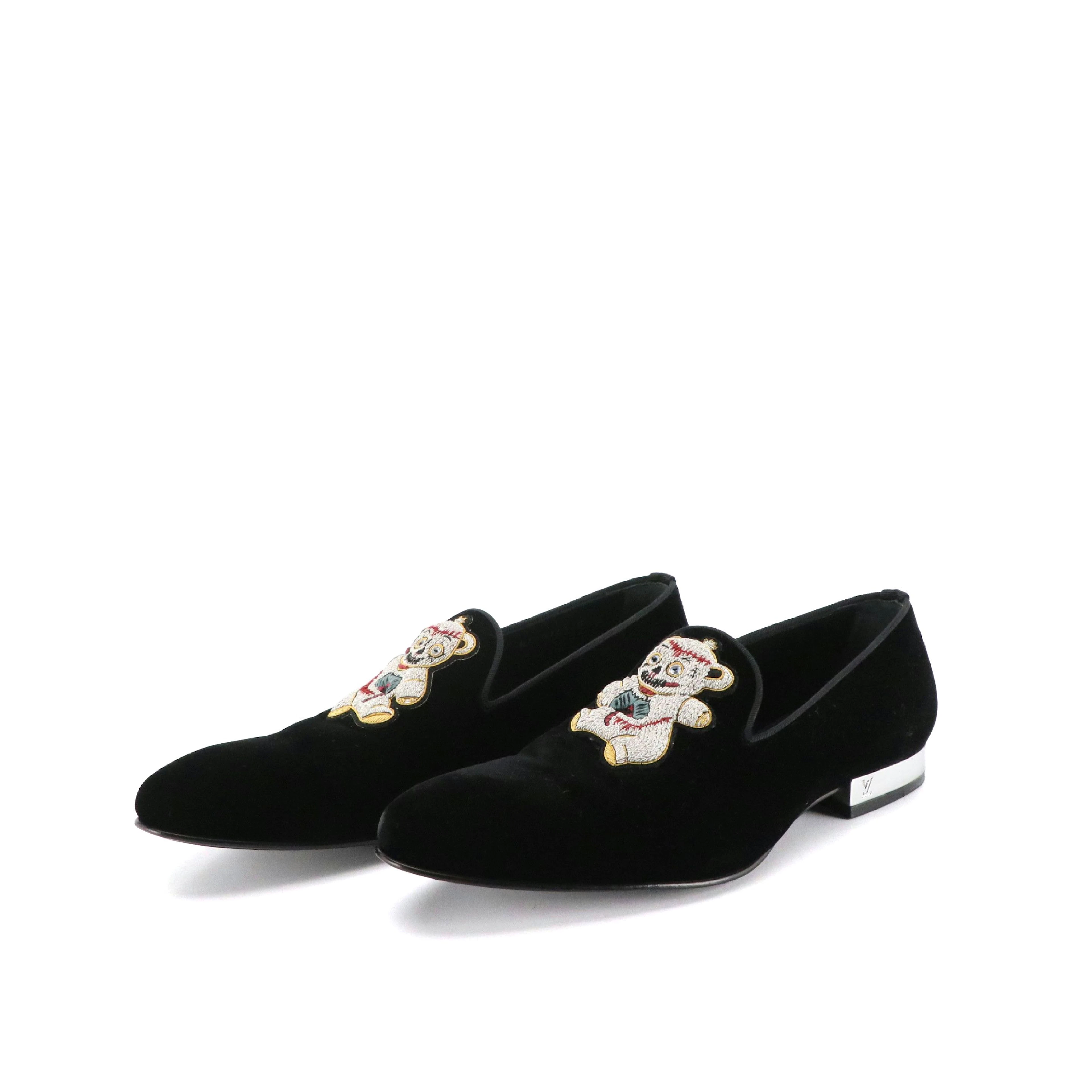 Louis Vuitton x Chapman Brothers Black Velvet Embroidered Loafers, With Box