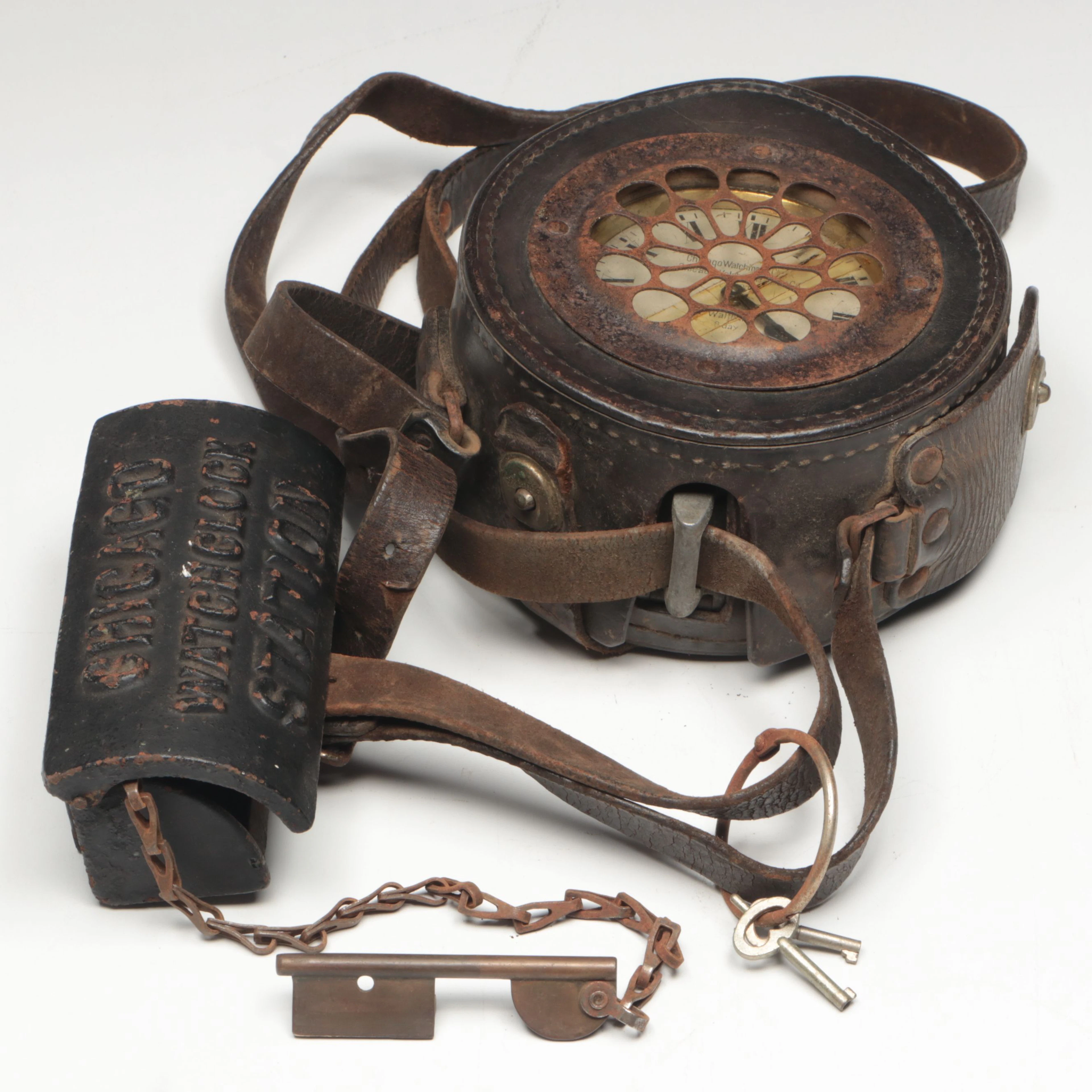 Chicago Watchman’s Clock in Leather Case, Early 20th Century