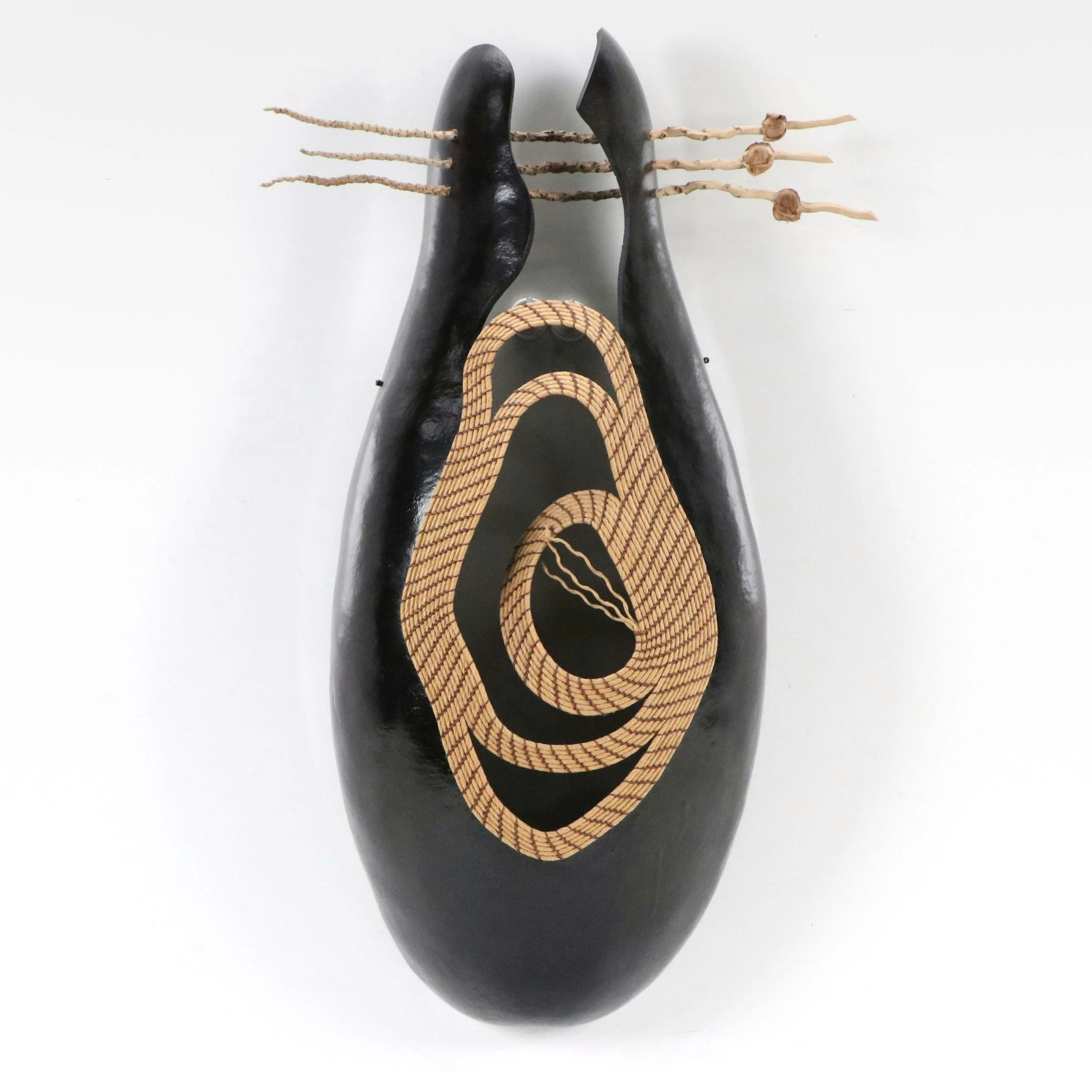 Marla Helton Gourd Art with Twine "Ebony Figure," Circa 2006