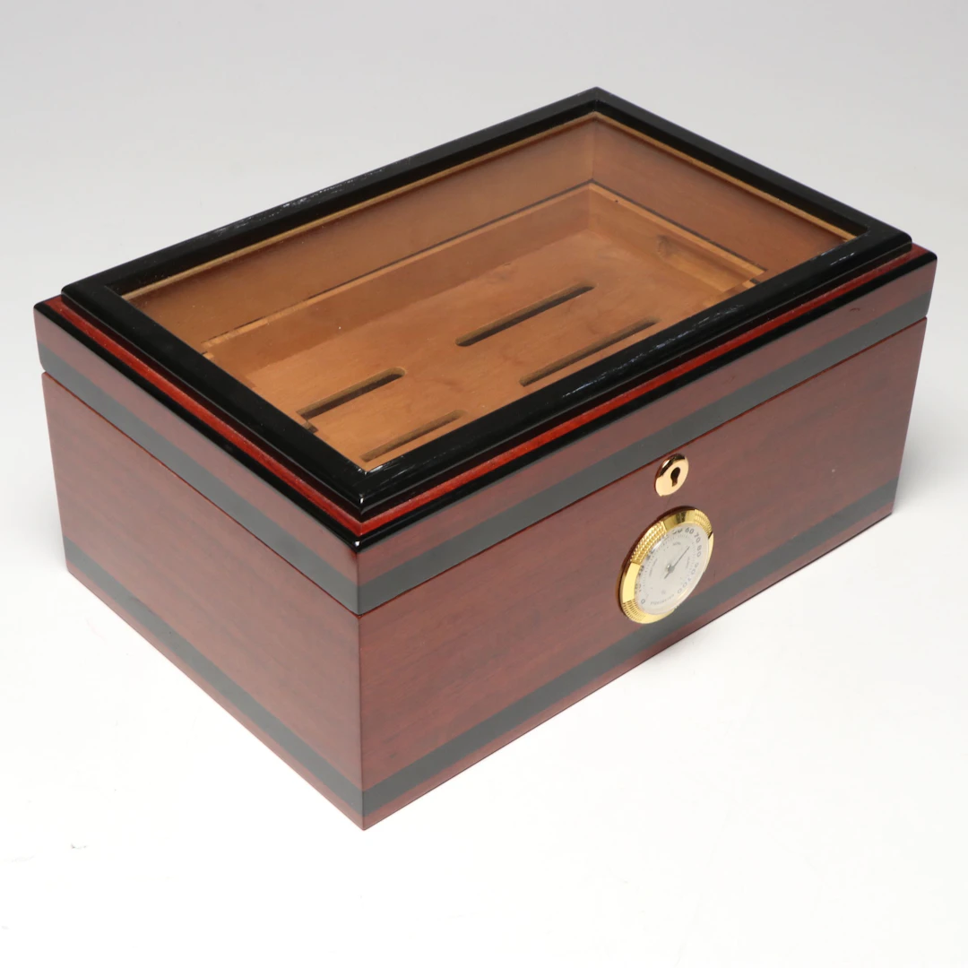 Cherry and Ebony Finished Glass Top Cigar Humidor