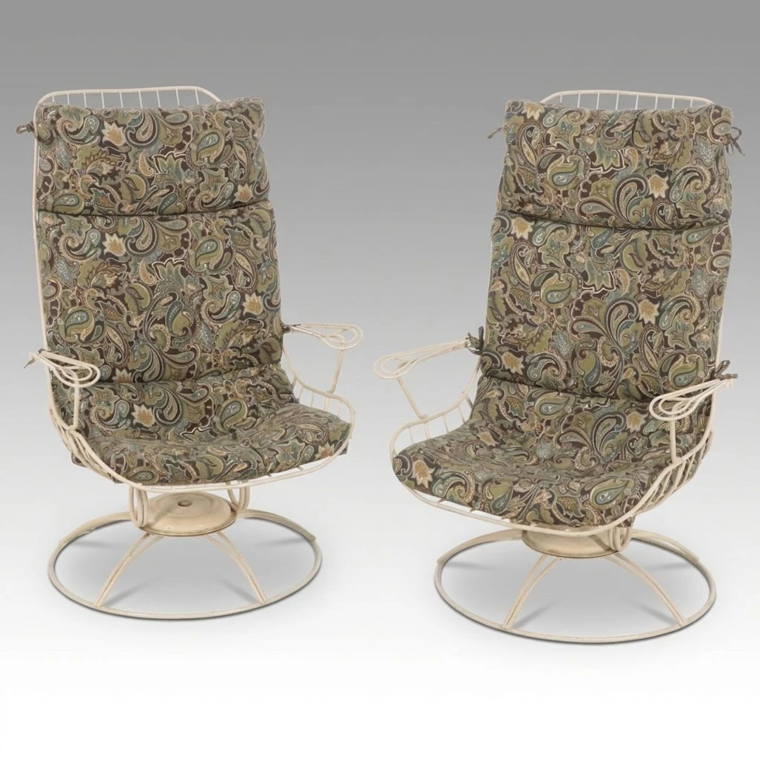 Pair of Homecrest "Riviera" Chairs with Arden Outdoor Paisley Print Cushions