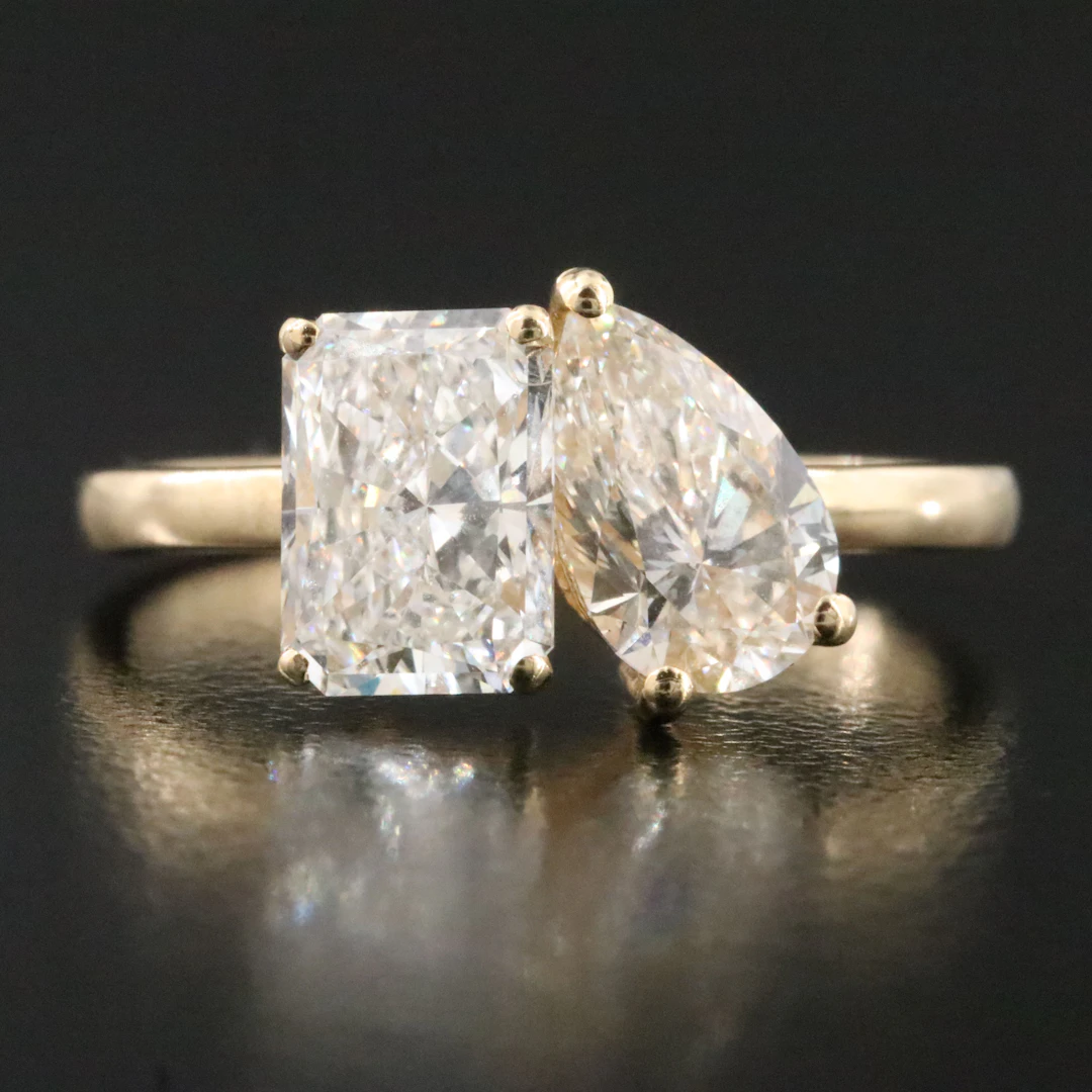 14K 2.45 CTW Lab Grown Diamond Toi et Moi Ring with IGI Report