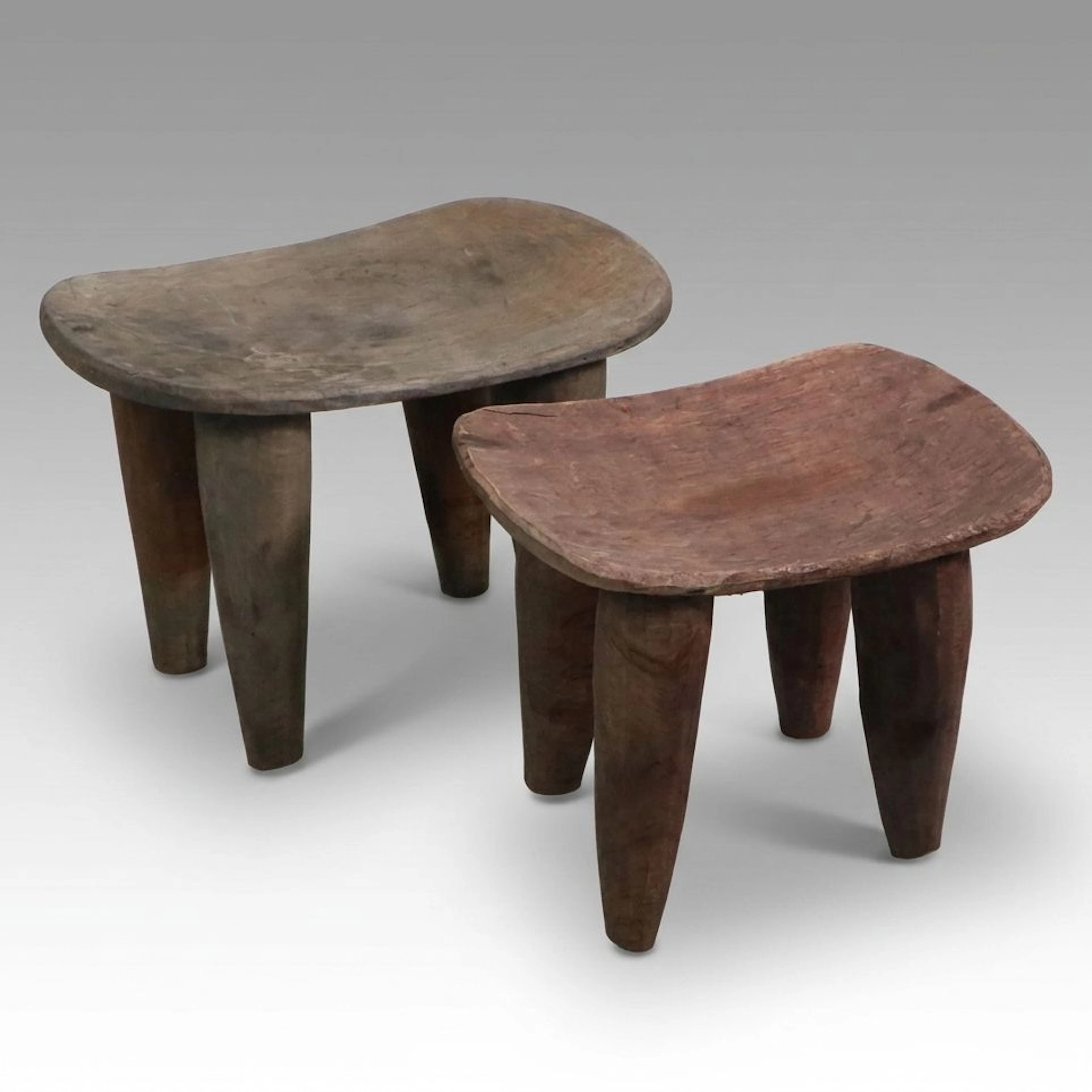 Pair of African Senufo Style Hand-Carved Wooden Stools, 20th Century