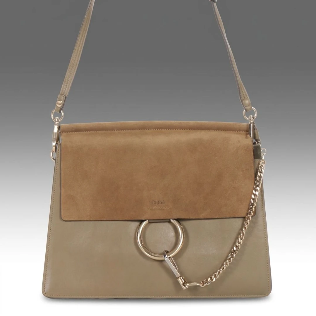 Chloé Medium Faye Crossbody Bag in Motty Grey Leather and Brown Suede