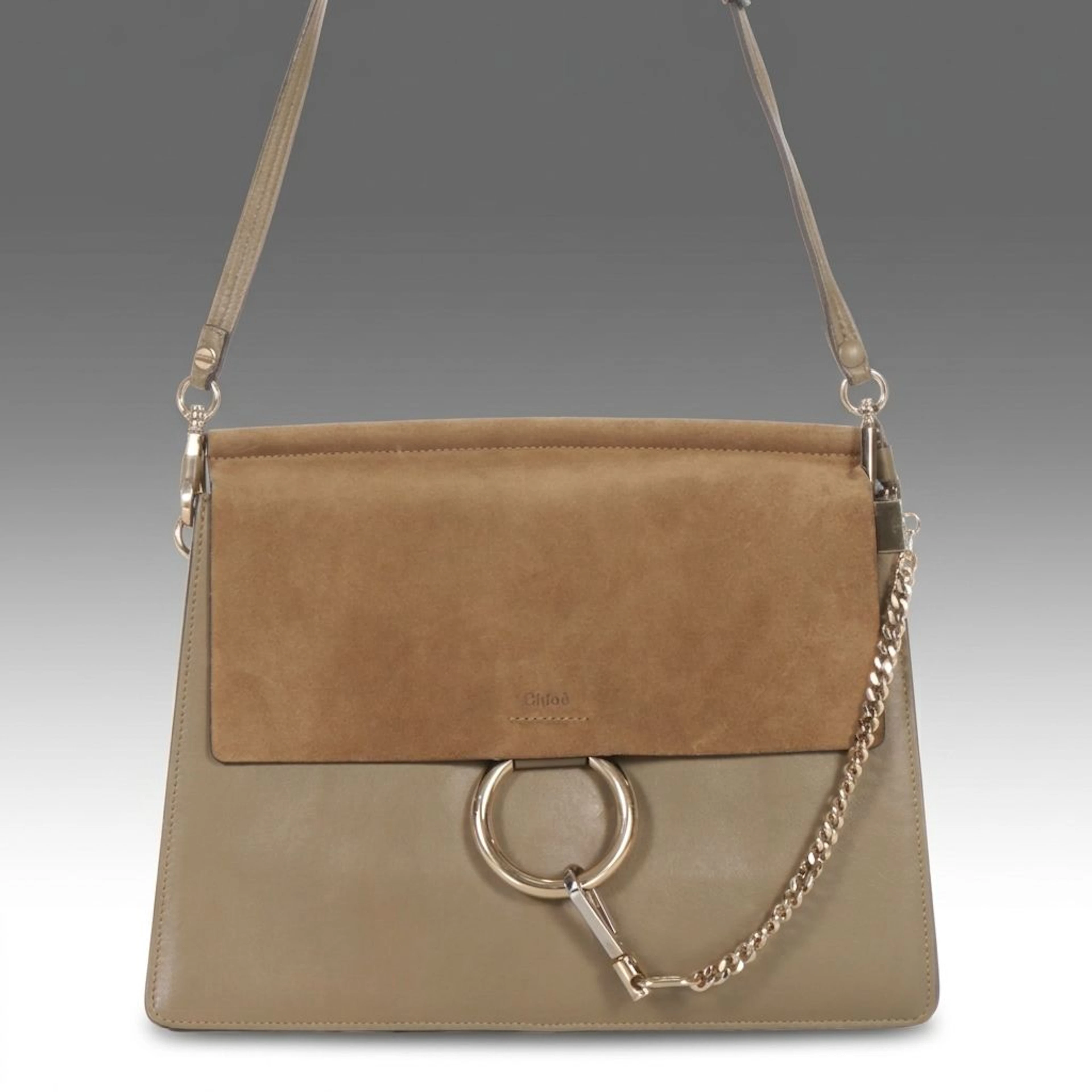 Chloé Medium Faye Crossbody Bag in Motty Grey Leather and Brown Suede