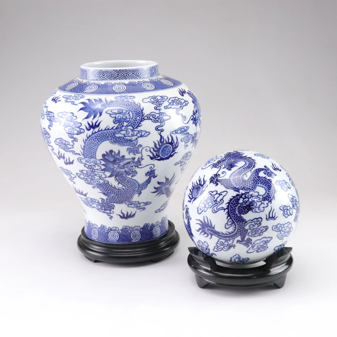 Bombay Company Chinoiserie Urn & Orb with Dragon Motif