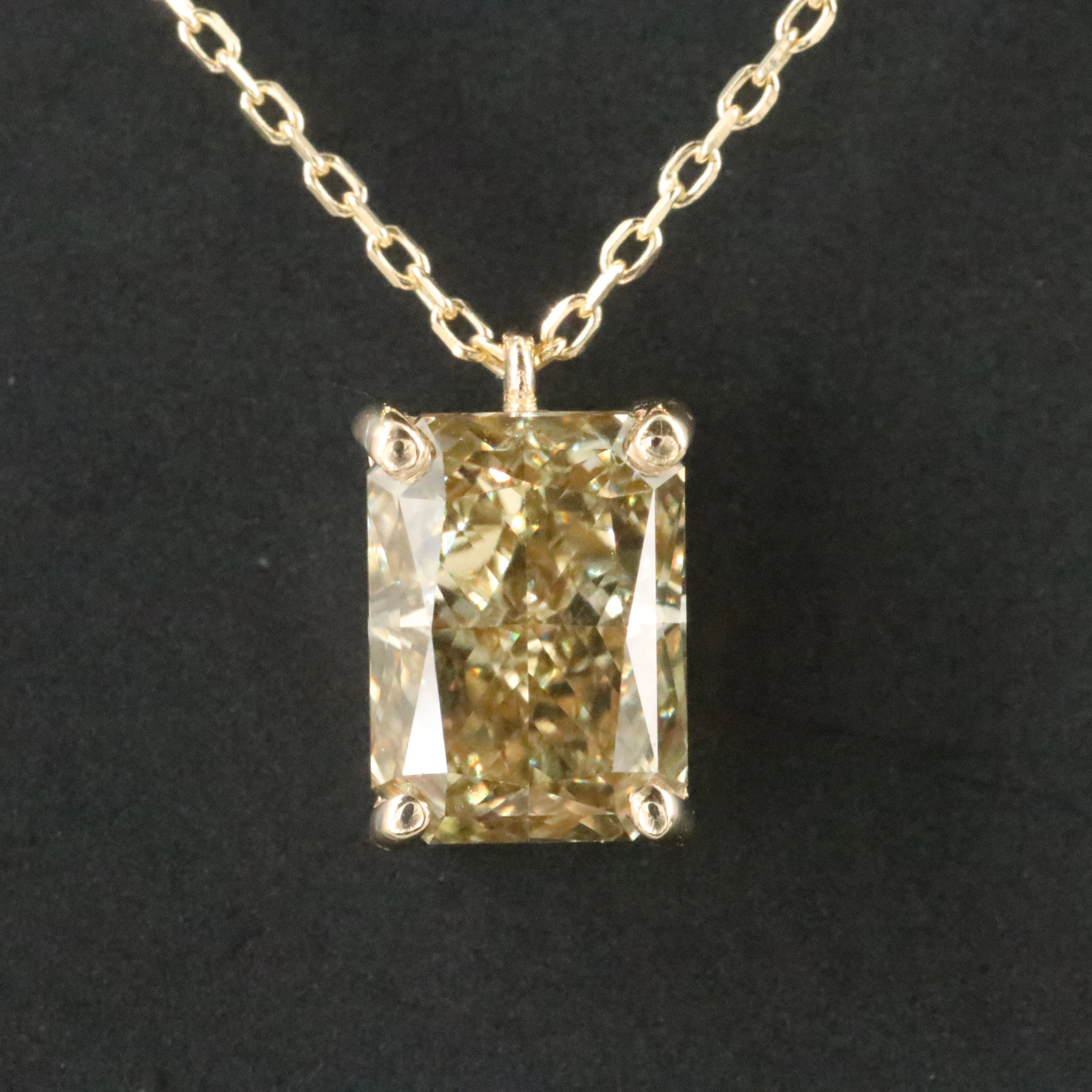 14K 1.57 CT Lab Grown Fancy Intense Yellow Diamond Necklace with IGI Report