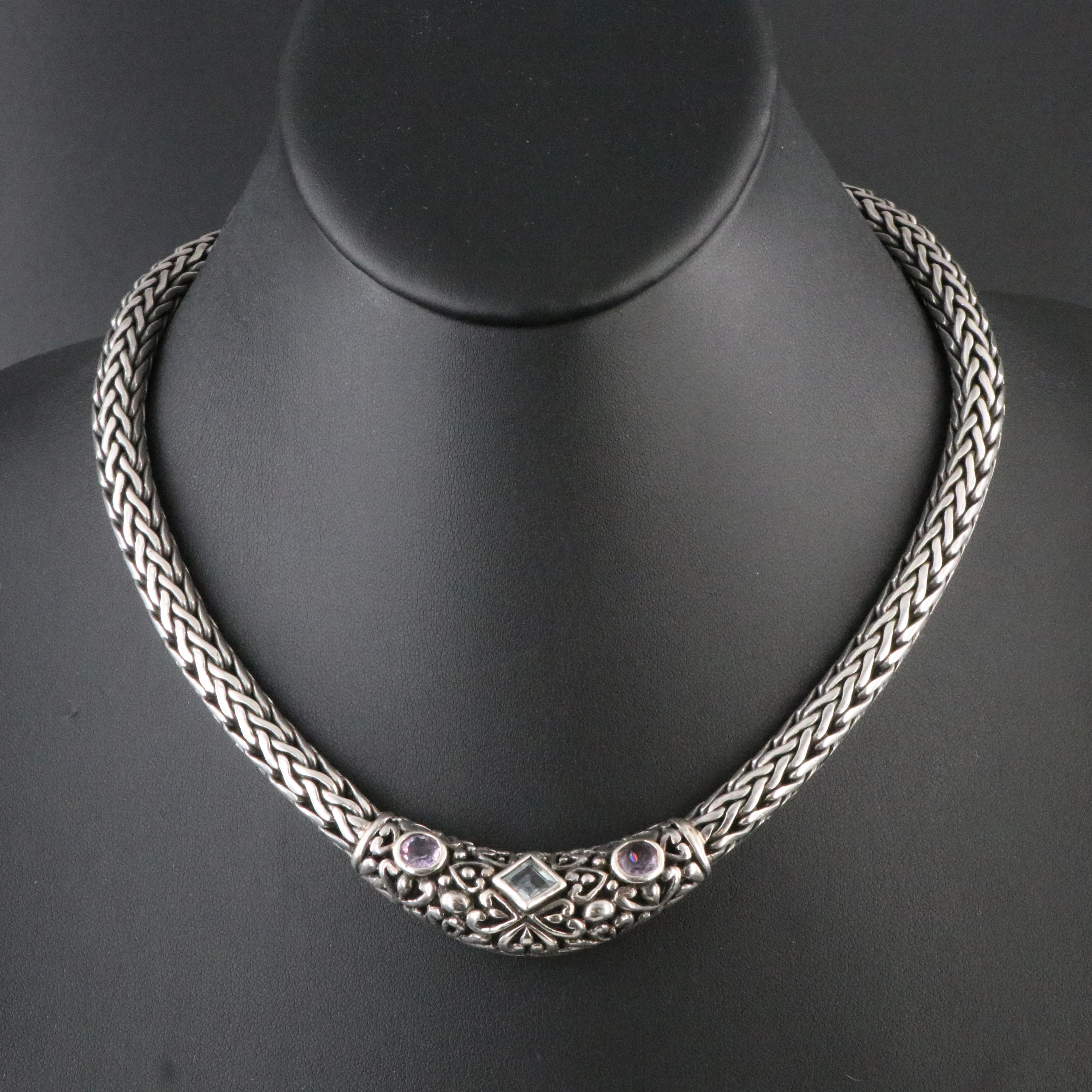 Sterling Blue Topaz and Amethyst Necklace