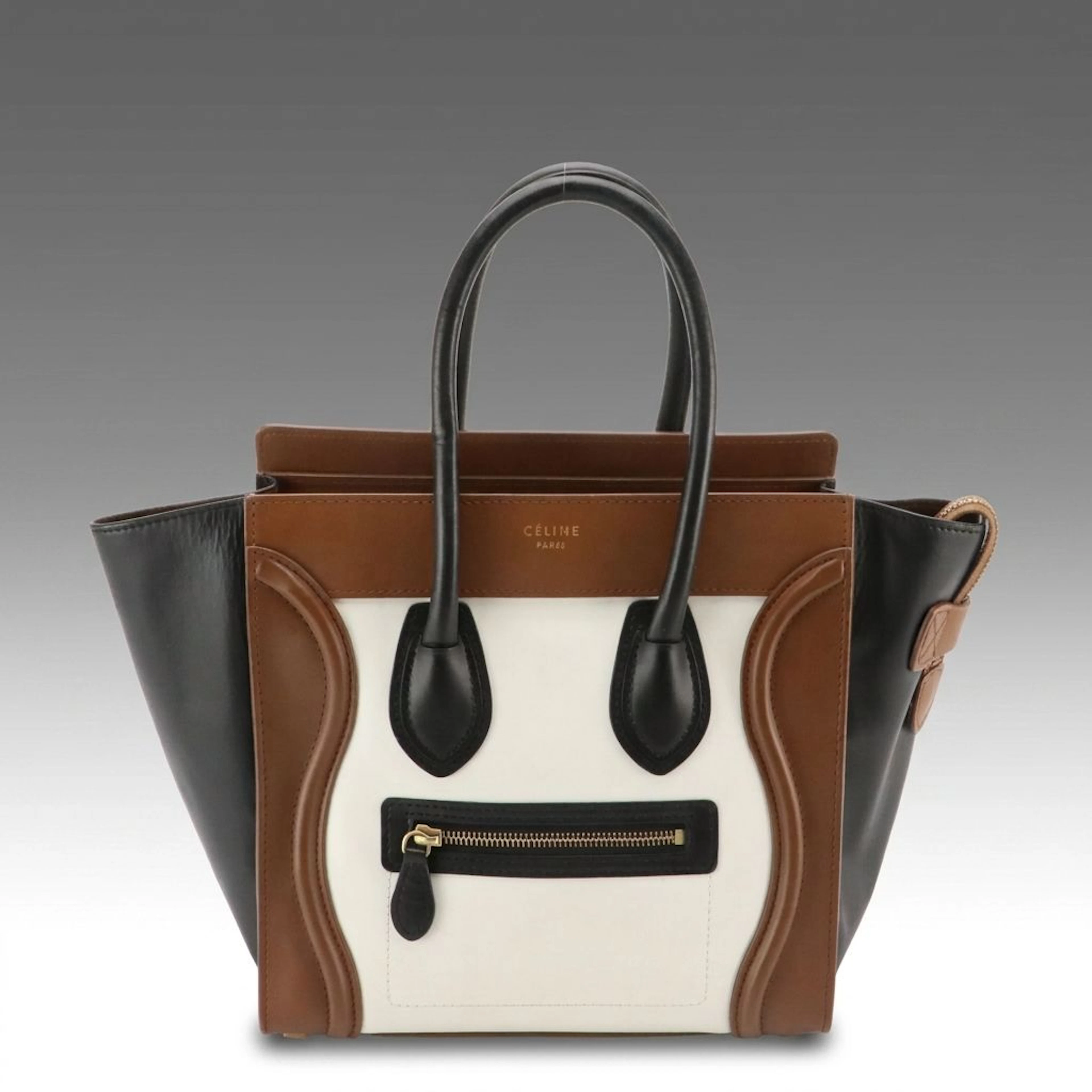 Céline Micro Luggage Top Handle Zip Tote in Tricolor Calfskin Leather