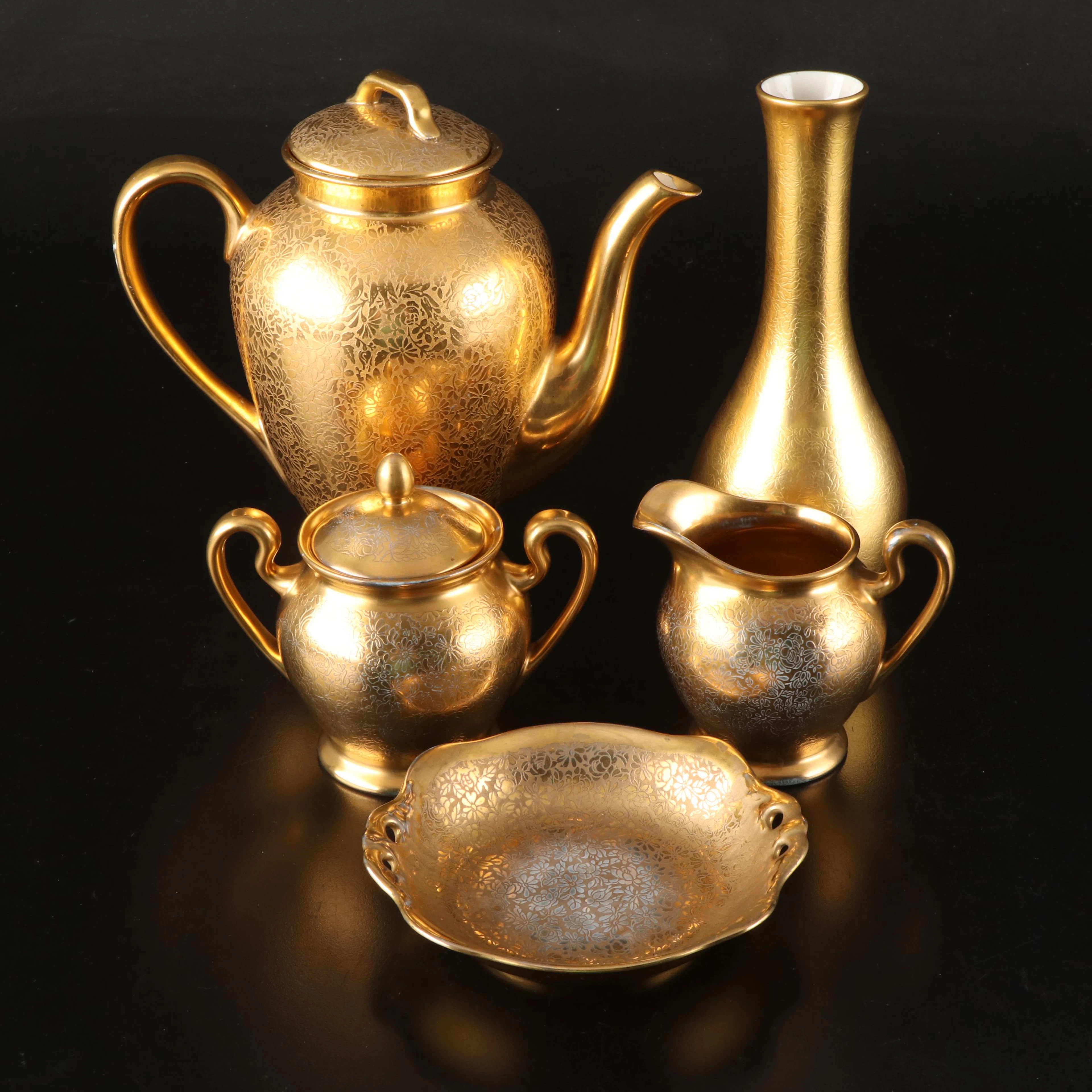 Pickard "Rose and Daisy" Porcelain Tea Service and Bud Vase
