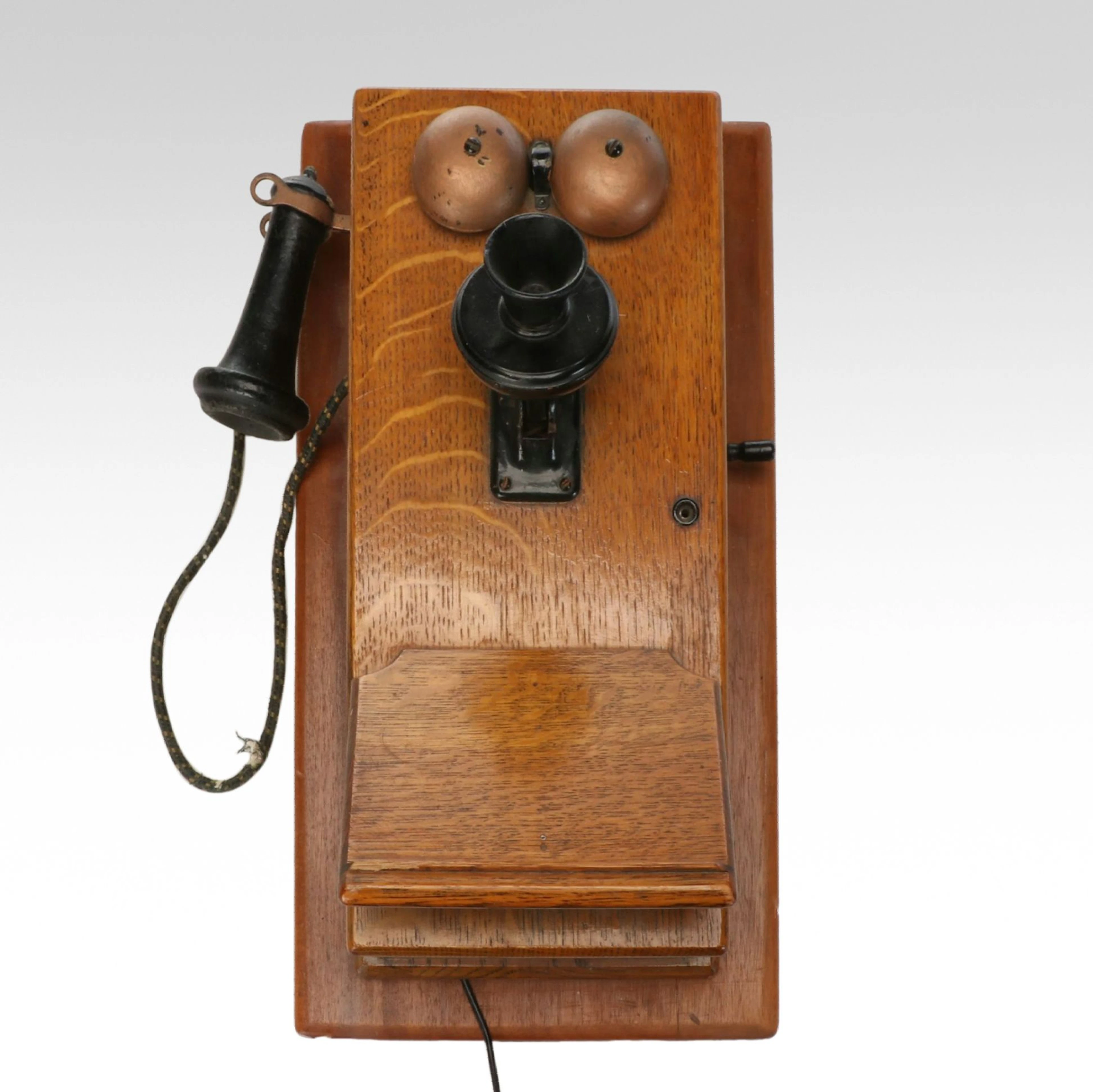 Retrofit Oak Hand-Crank Wall Mount Telephone with Rotary Dial Phone