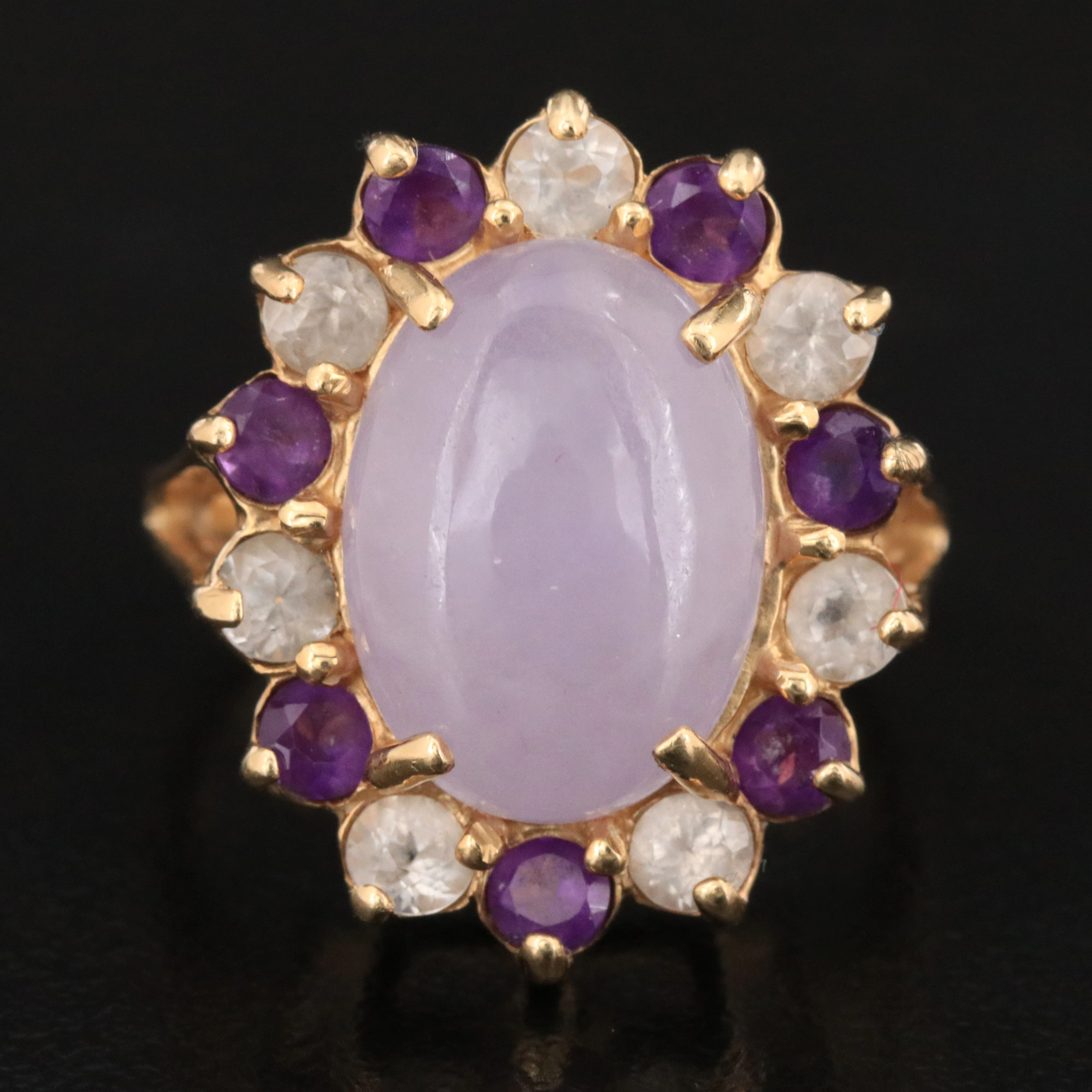 14K Jadeite, Amethyst, and White Topaz Ring
