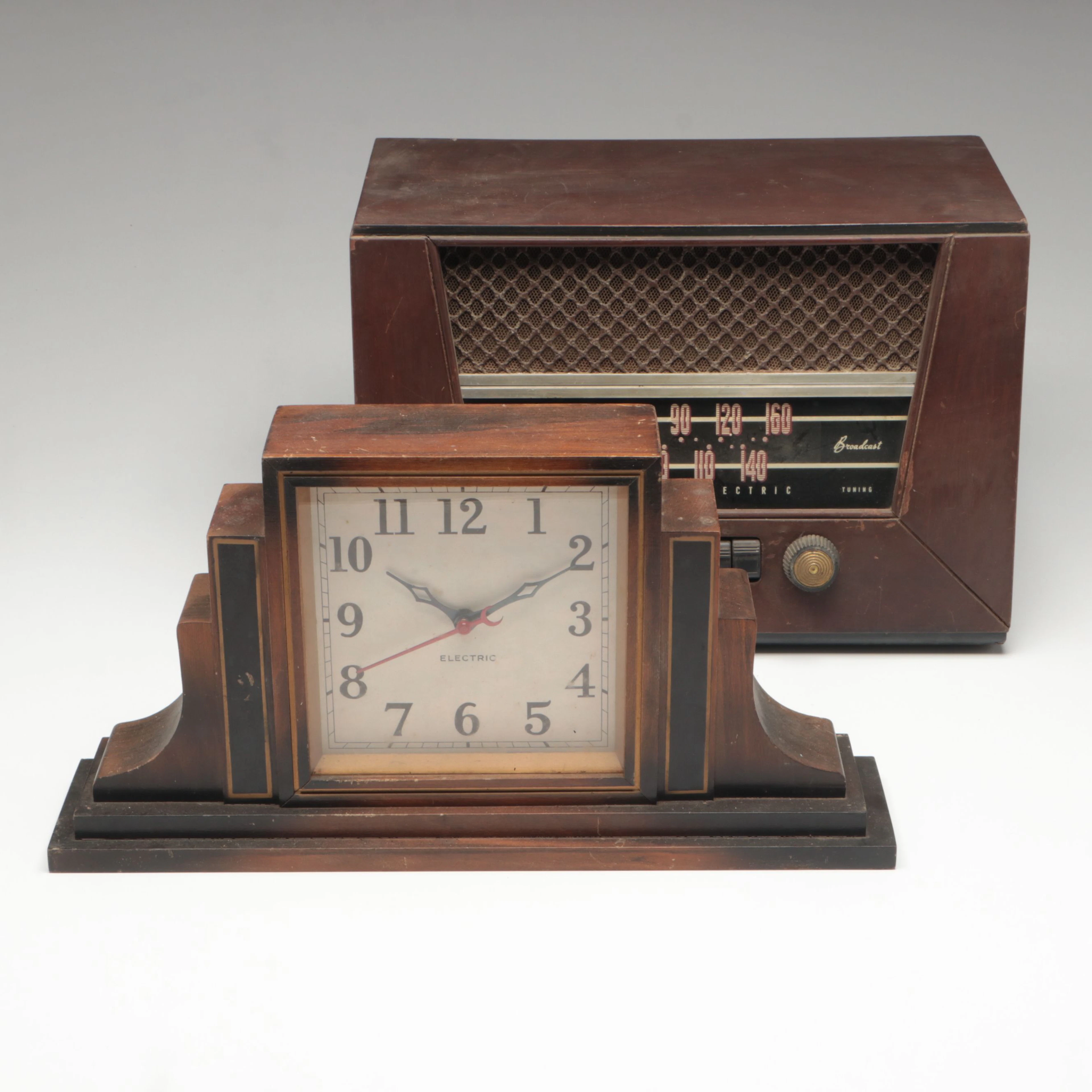 General Electric Radio and Mantel Clock, Mid-20th Century