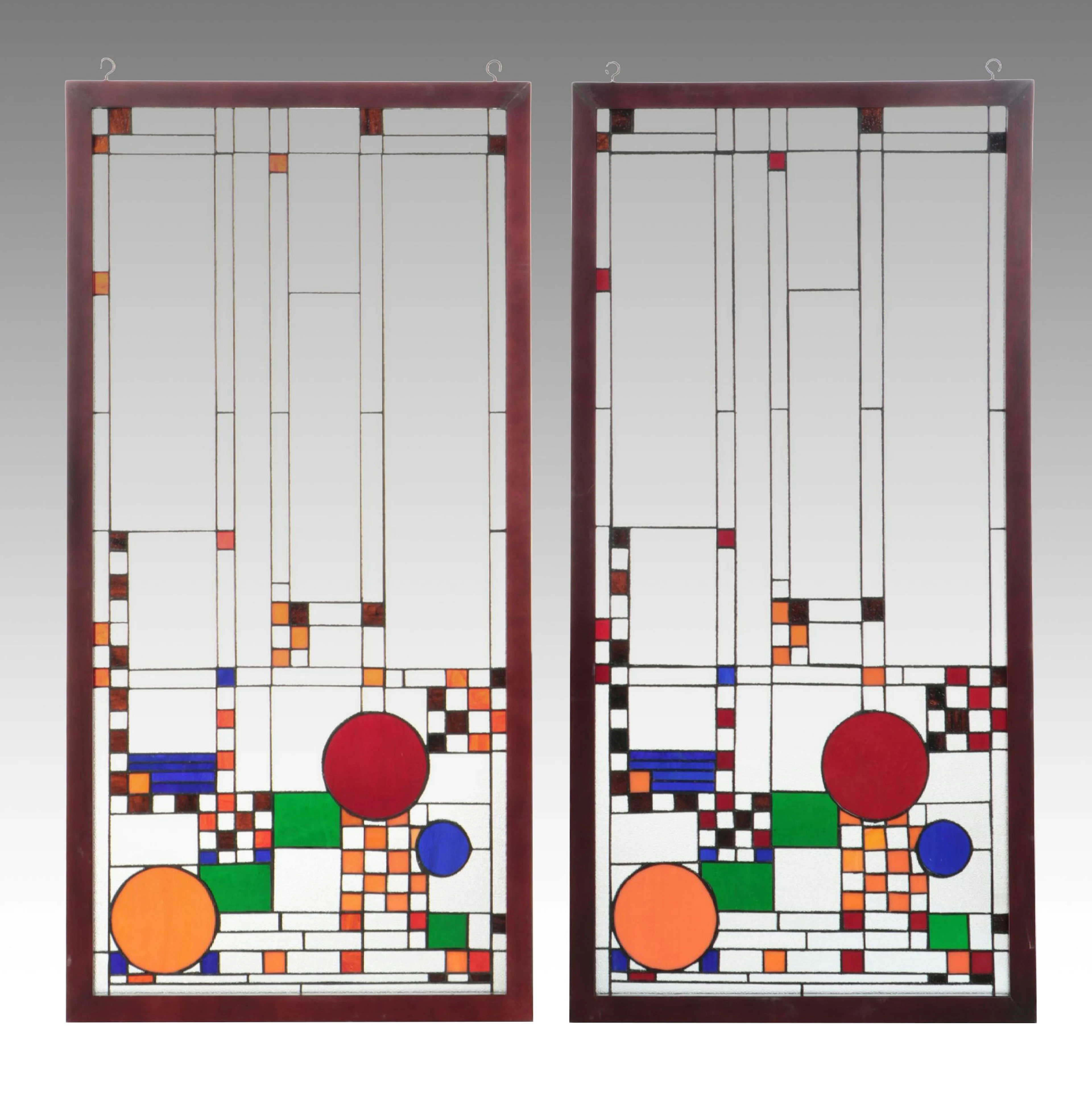 After Frank Lloyd Wright Prairie School Style Leaded Glass Panels