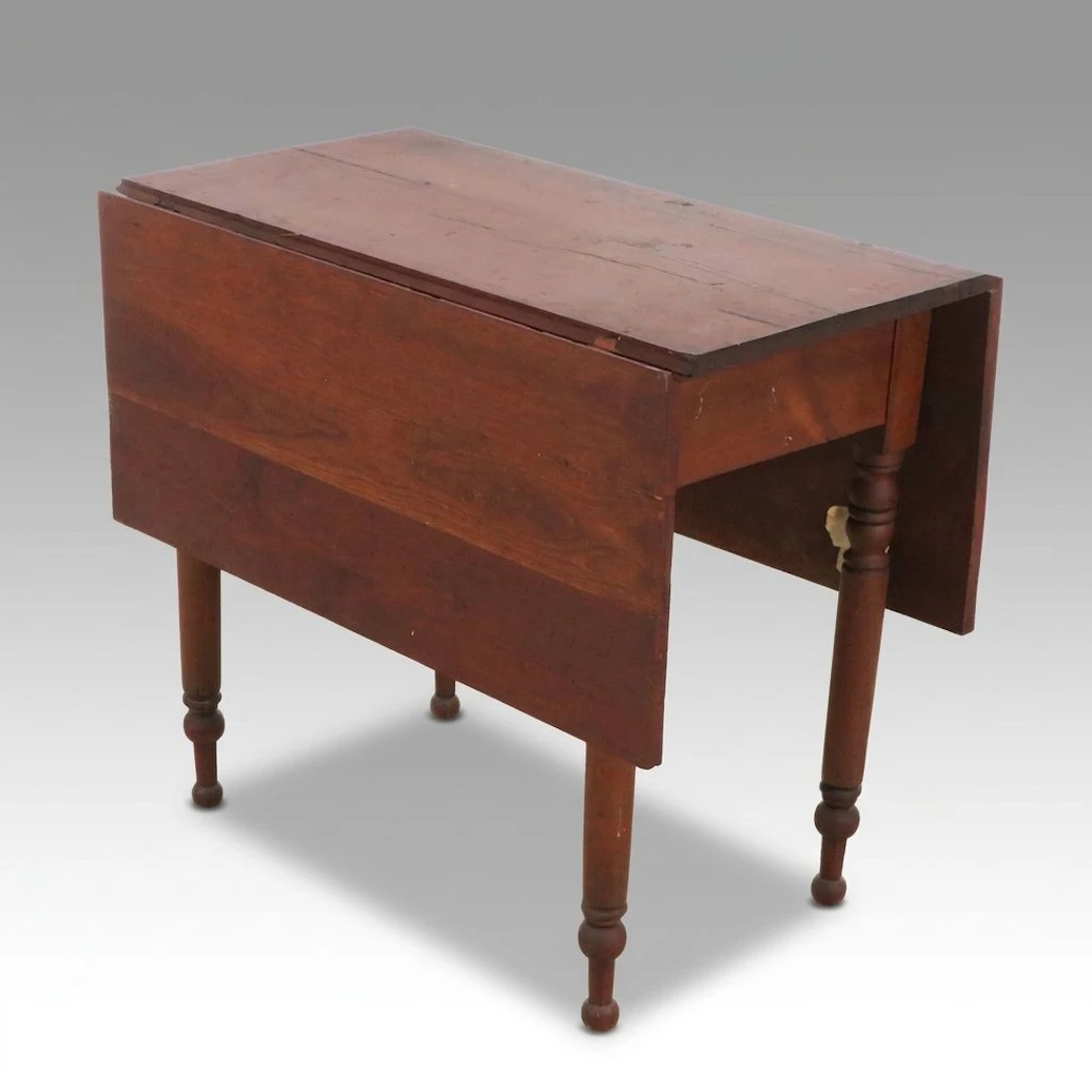 American Country Sheraton Style Cherry Drop Leaf Table, 19th Century