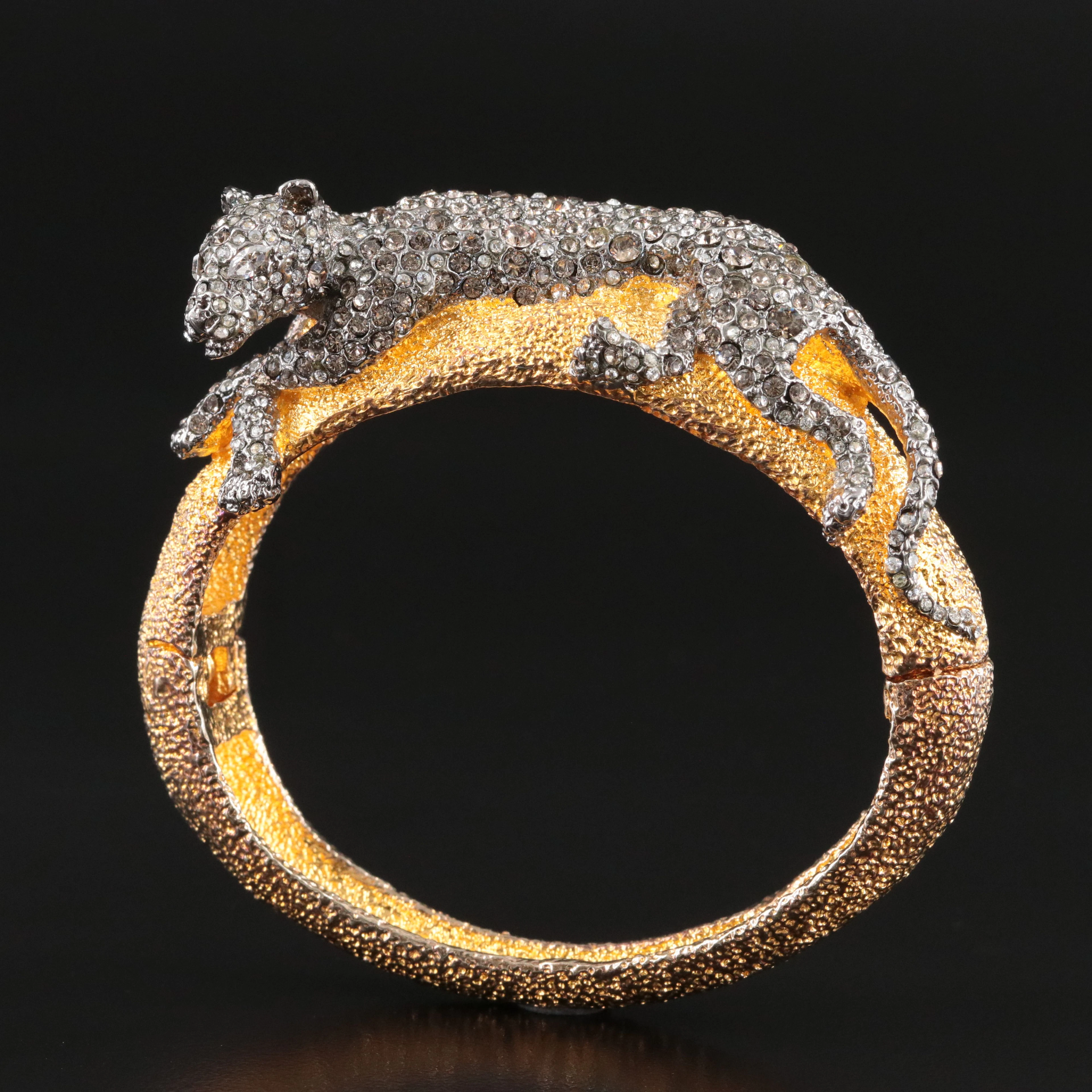 Alexis Bittar Swarovski Crystal Panther Hinged Bangle Bracelet
