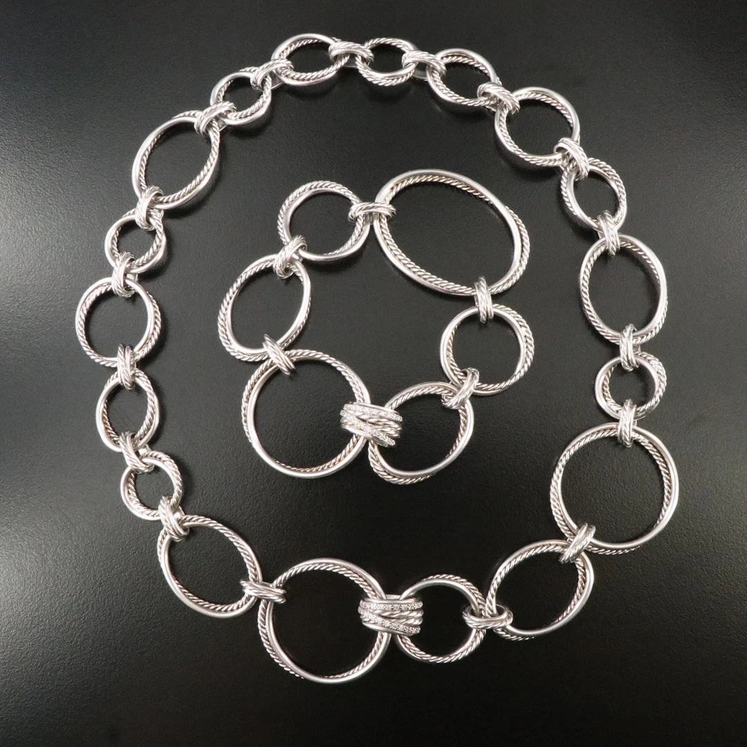 David Yurman Infinity Sterling 0.34 CTW Diamond Clasp Loop Necklace