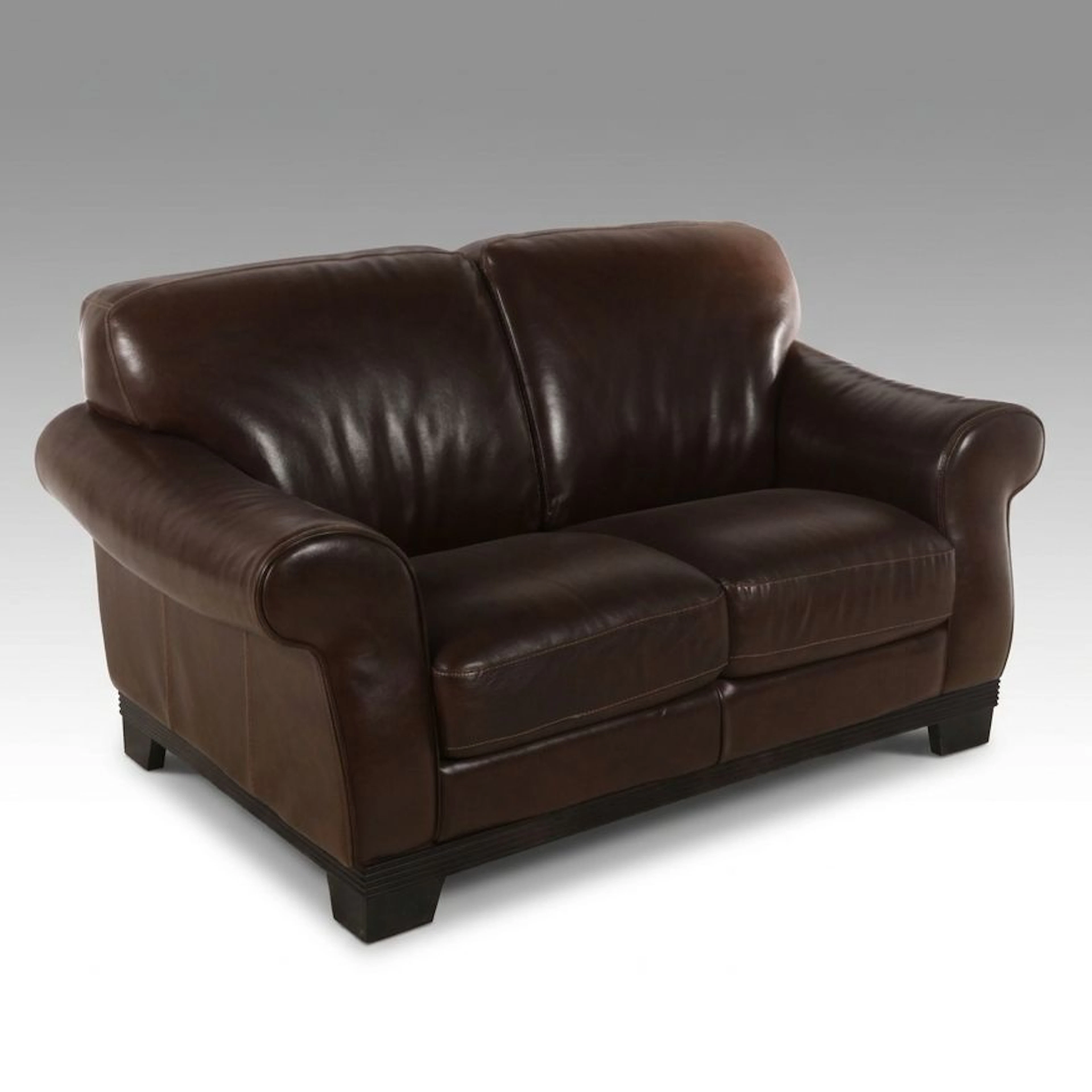 Contemporary Dark Brown Leather Loveseat, Late 20th to 21st Century
