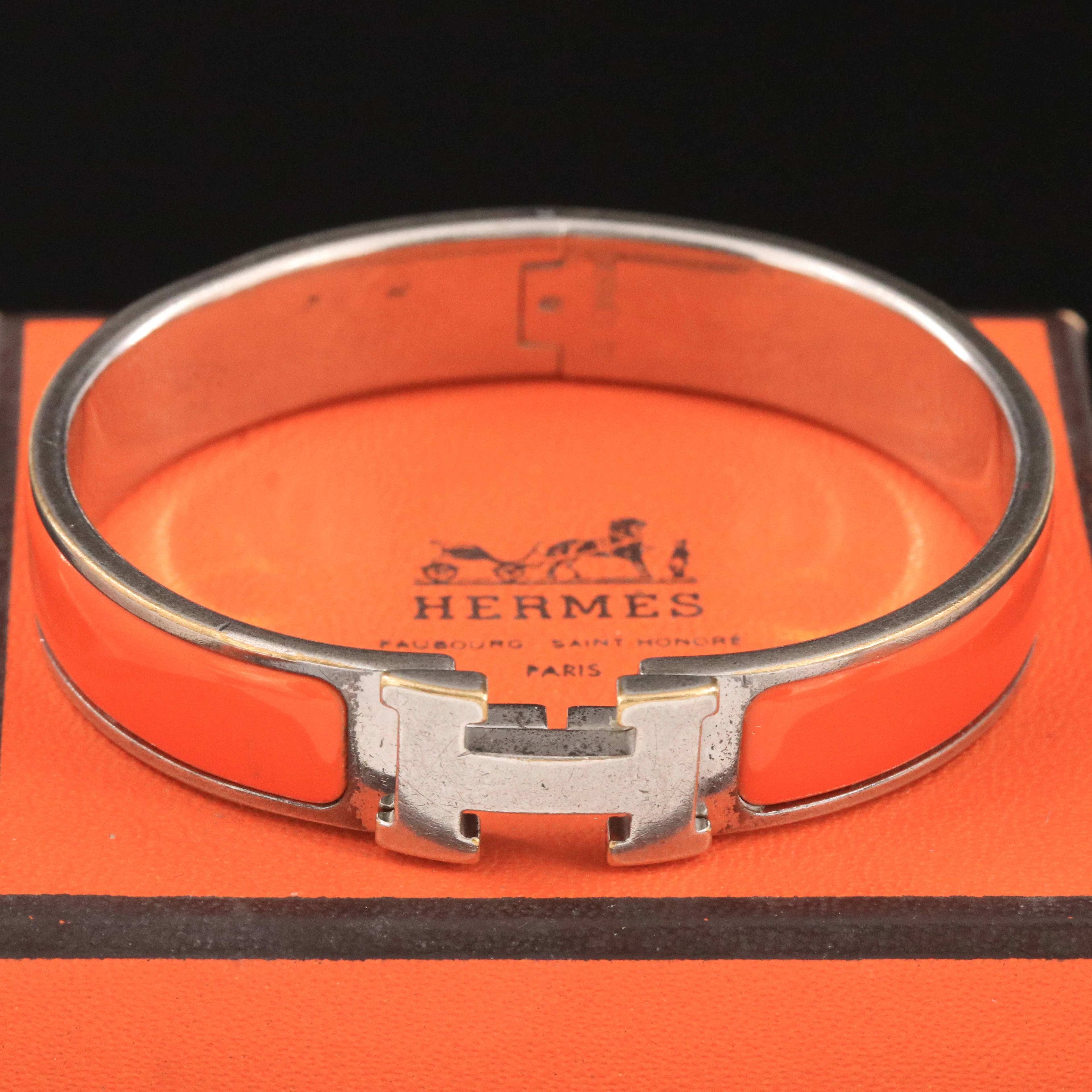 Hermès Clic H Bracelet in Orange Enamel