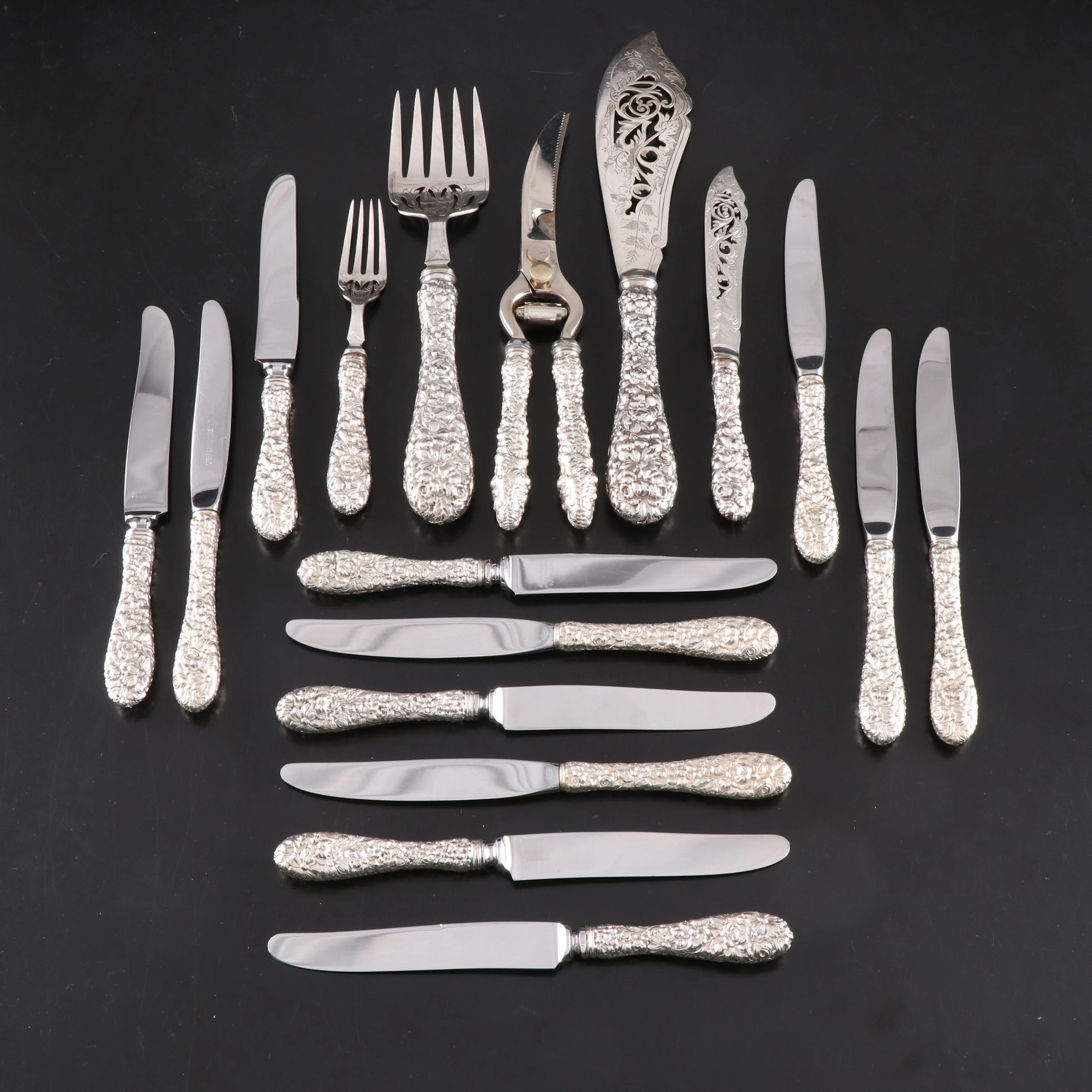 Stieff "Stieff Rose" Repousse Sterling Silver Flatware