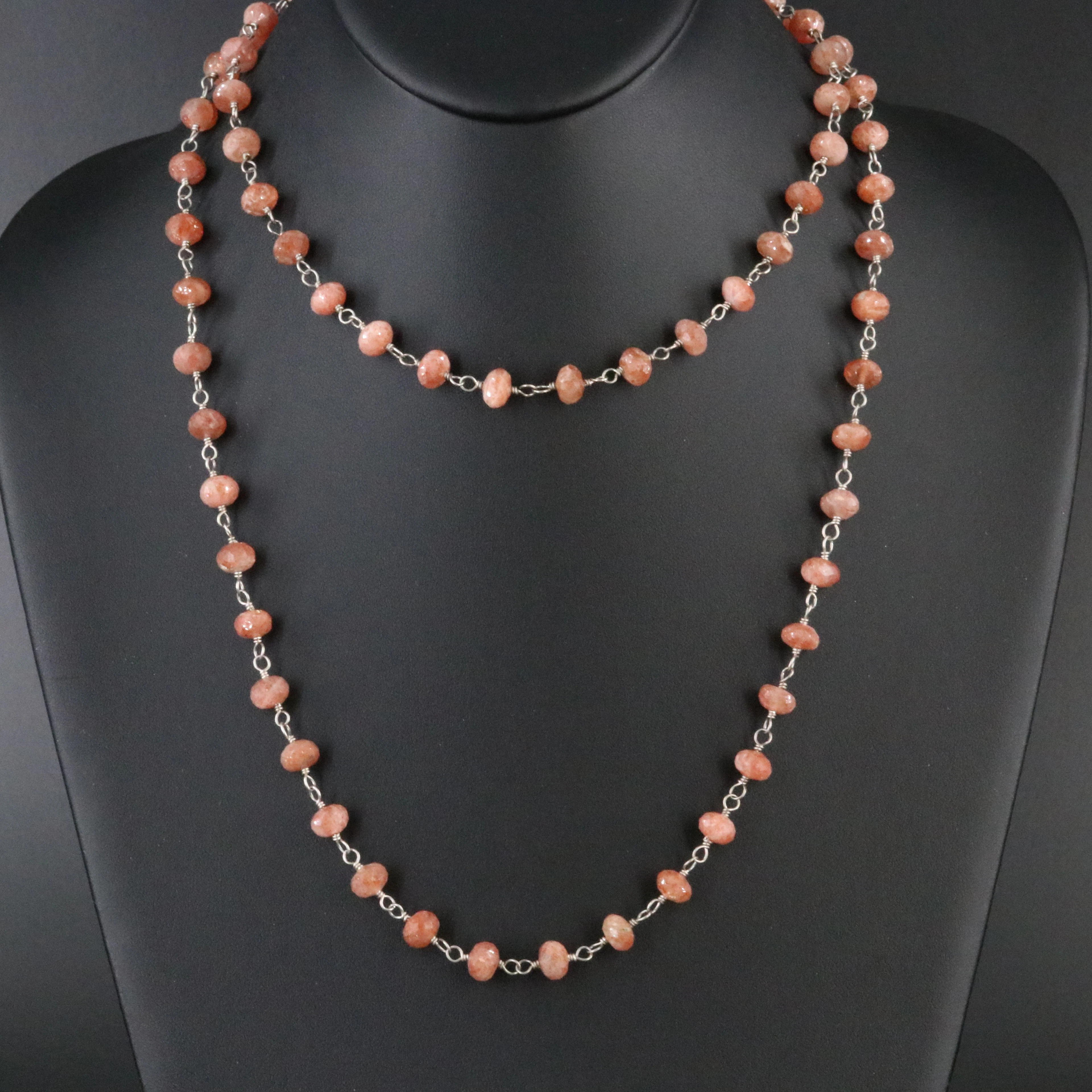 Sterling Sunstone Necklace with Diamond Accents Attributed to Sheryl Lowe