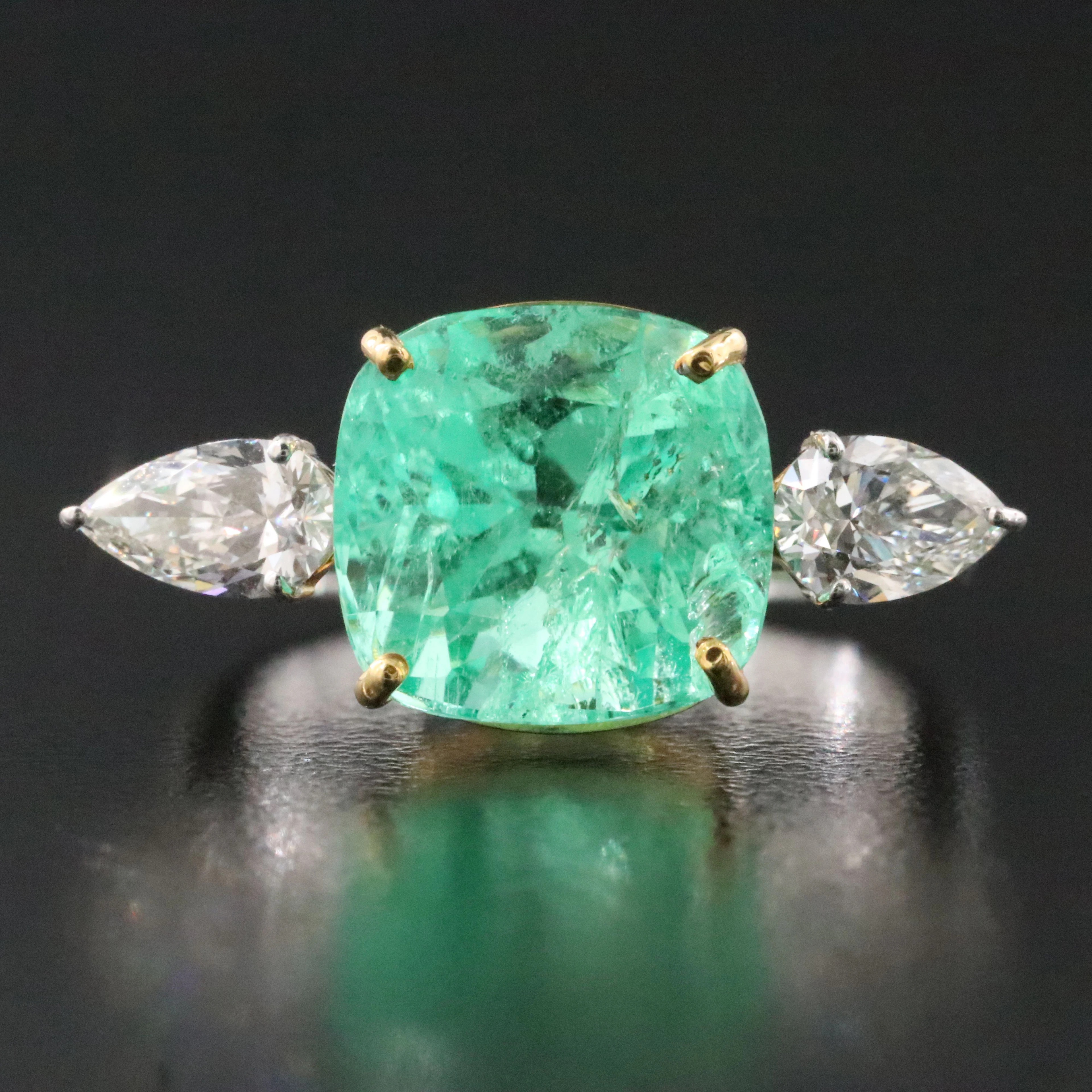 18K 4.56 CT Colombian Emerald and Diamond Ring with GIA Reports