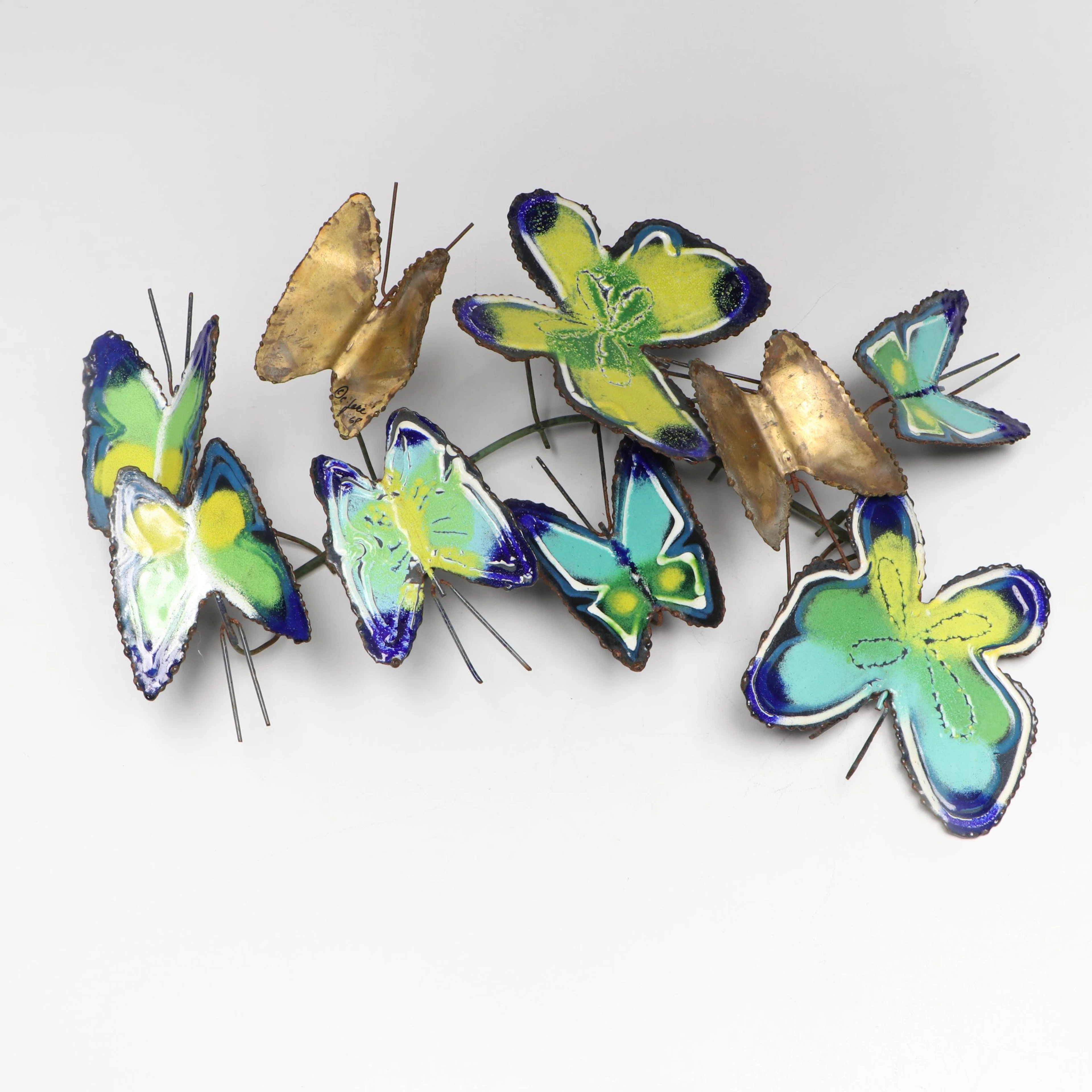 Curtis Jeré Multicolor Enamel and Metal Butterfly Wall Sculpture, 1968