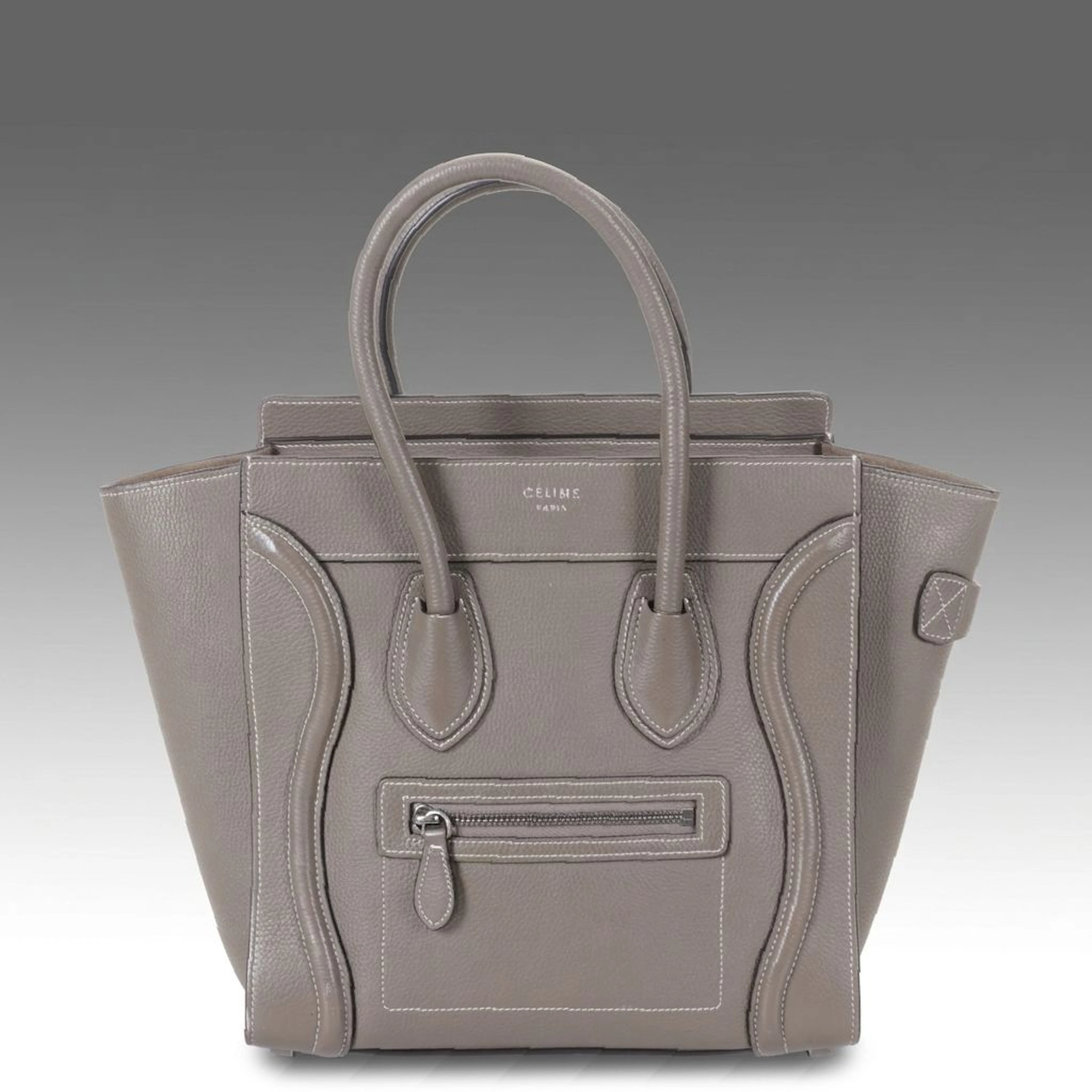 Céline Mini Luggage Tote Bag in Souris Drummed Calfskin Leather