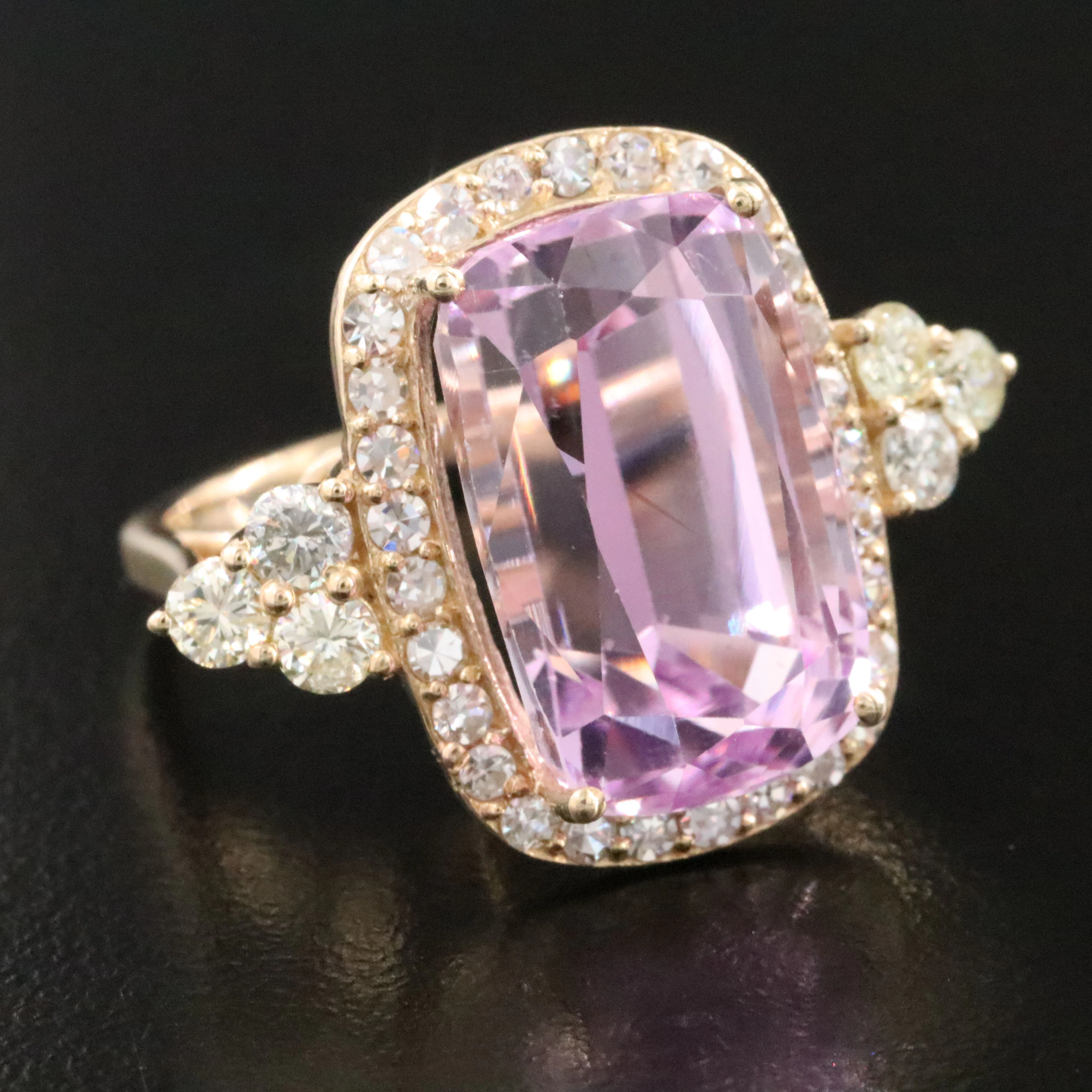 14K 14.70 CT Kunzite and 1.11 CTW Diamond Ring