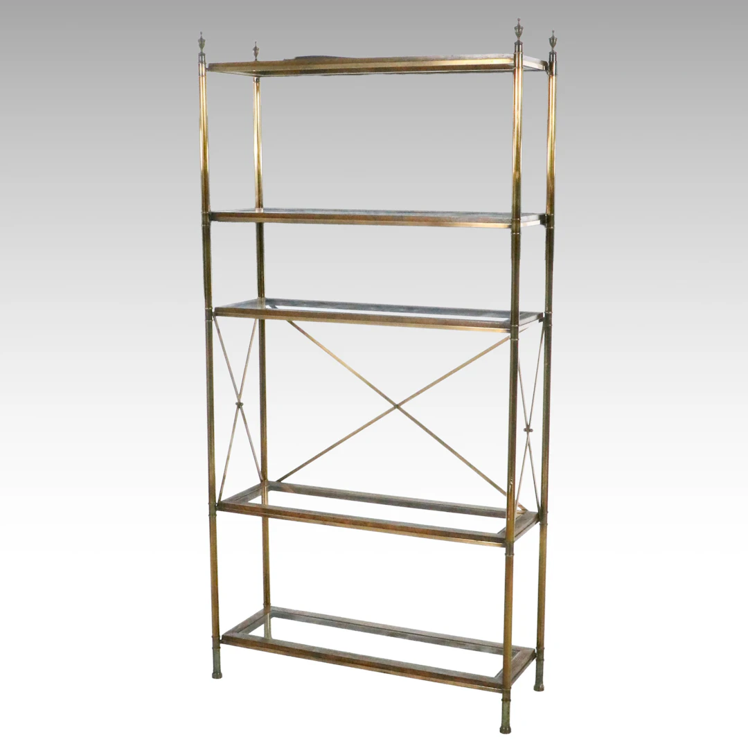 Hollywood Regency Style Brass and Glass Étagère Bookcase, Late 20th Century