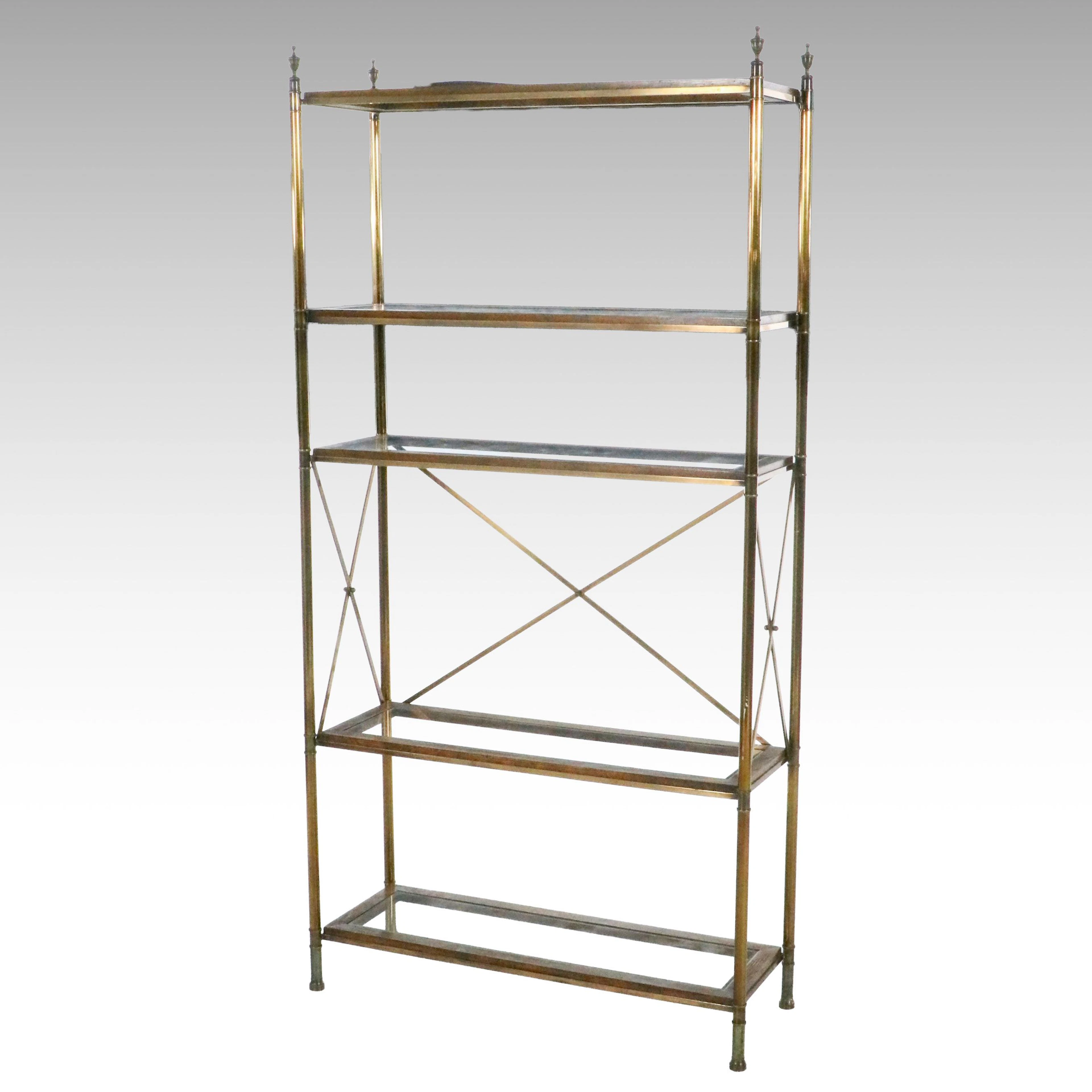 Hollywood Regency Style Brass and Glass Étagère Bookcase, Late 20th Century