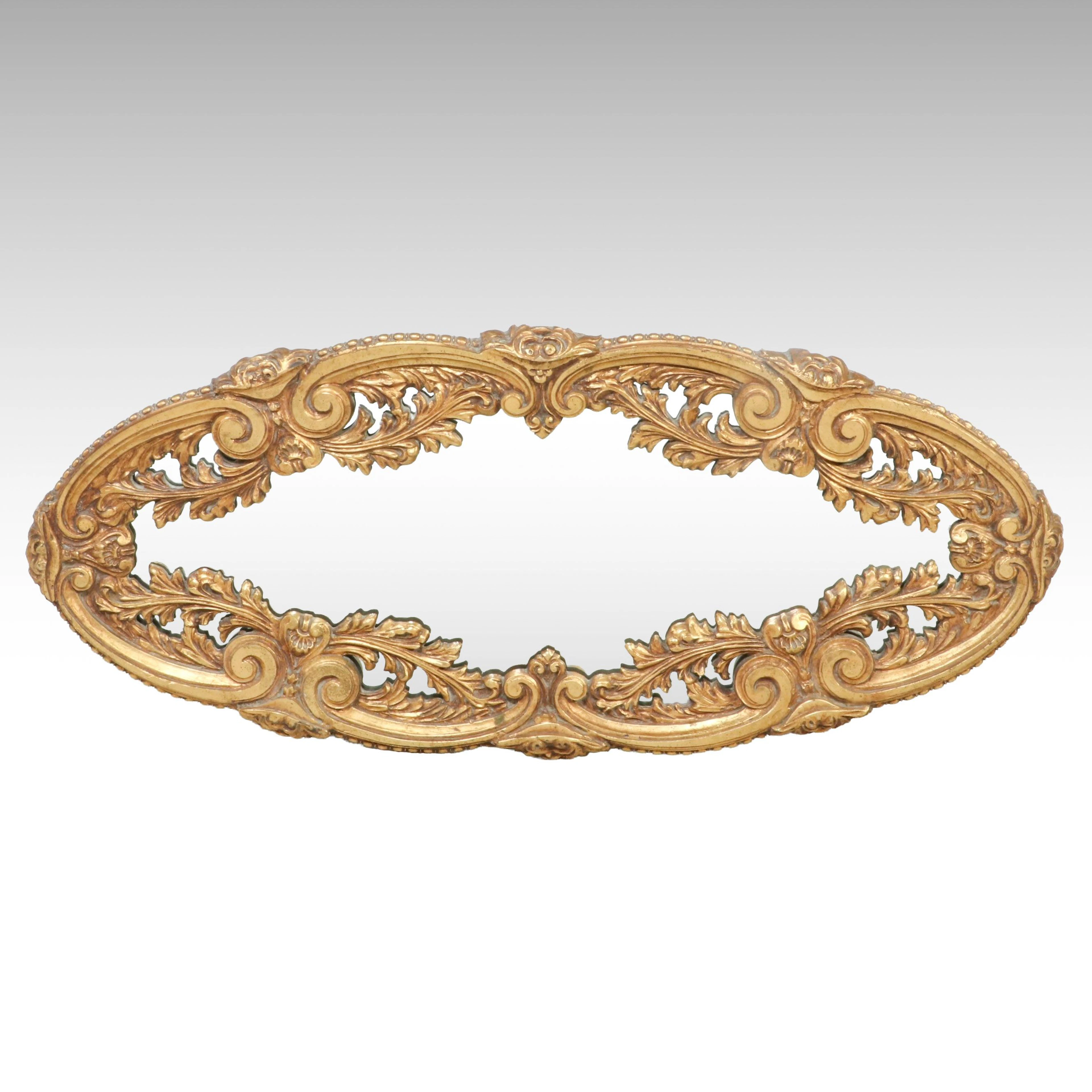 Baroque Style Gilt Finish Ornate Oval Wall Mirror