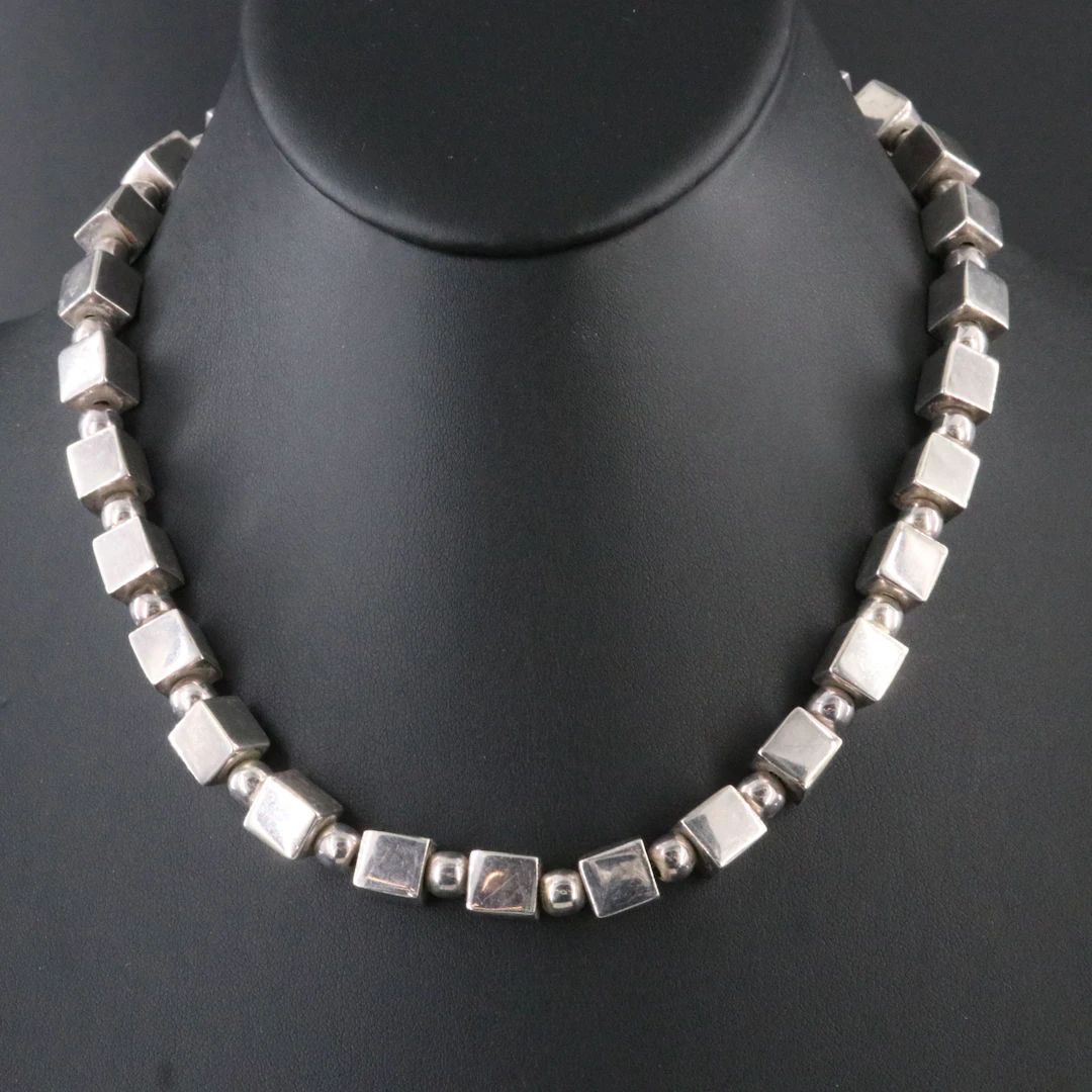 Sterling Cube Bead Necklace