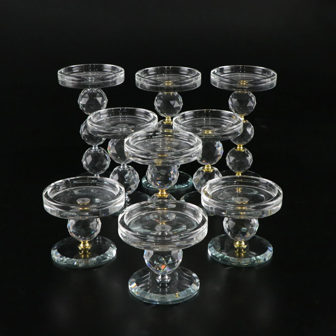 Valerie Parr Hill Faceted Crystal Ball Pillar Pedestal Candle Holders