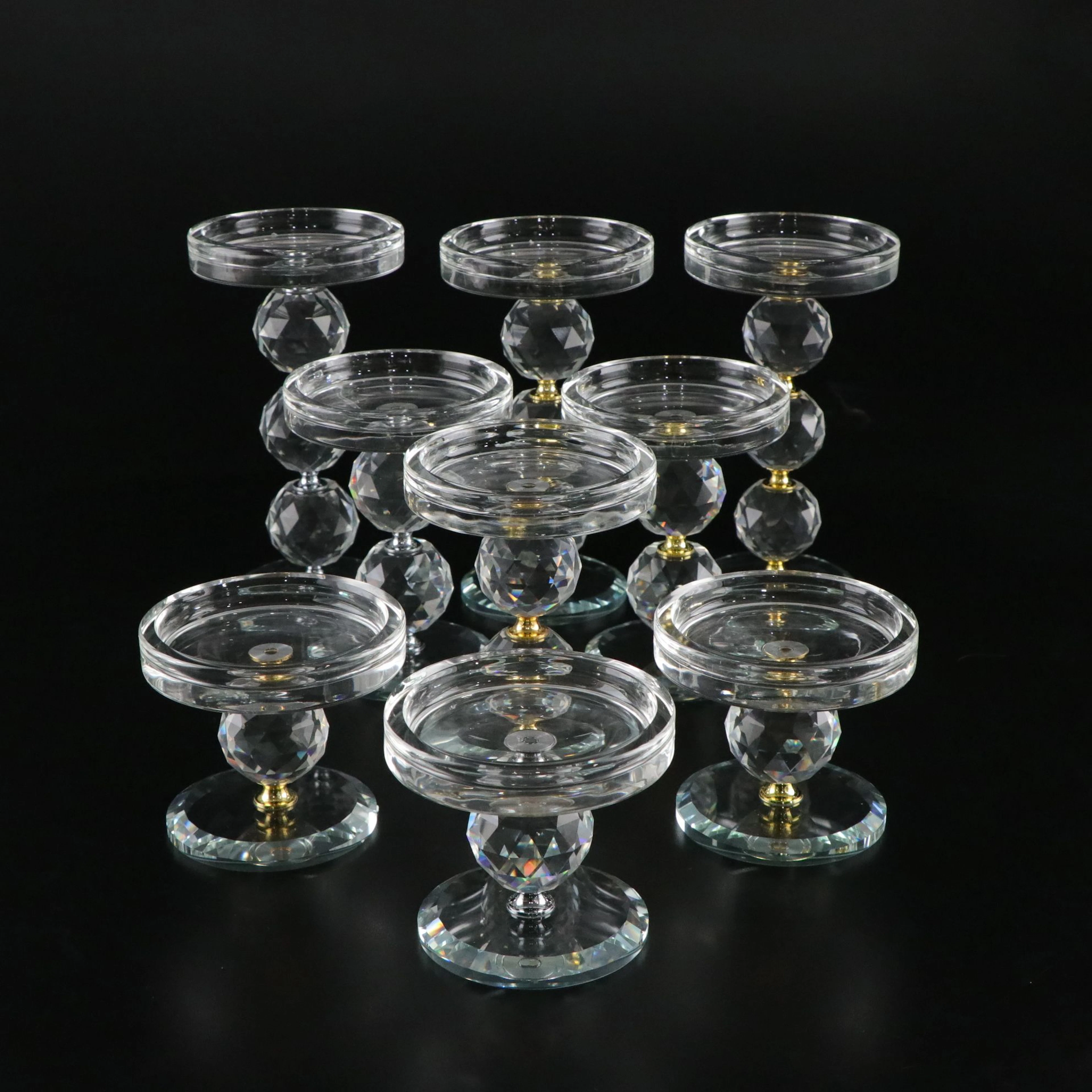 Valerie Parr Hill Faceted Crystal Ball Pillar Pedestal Candle Holders