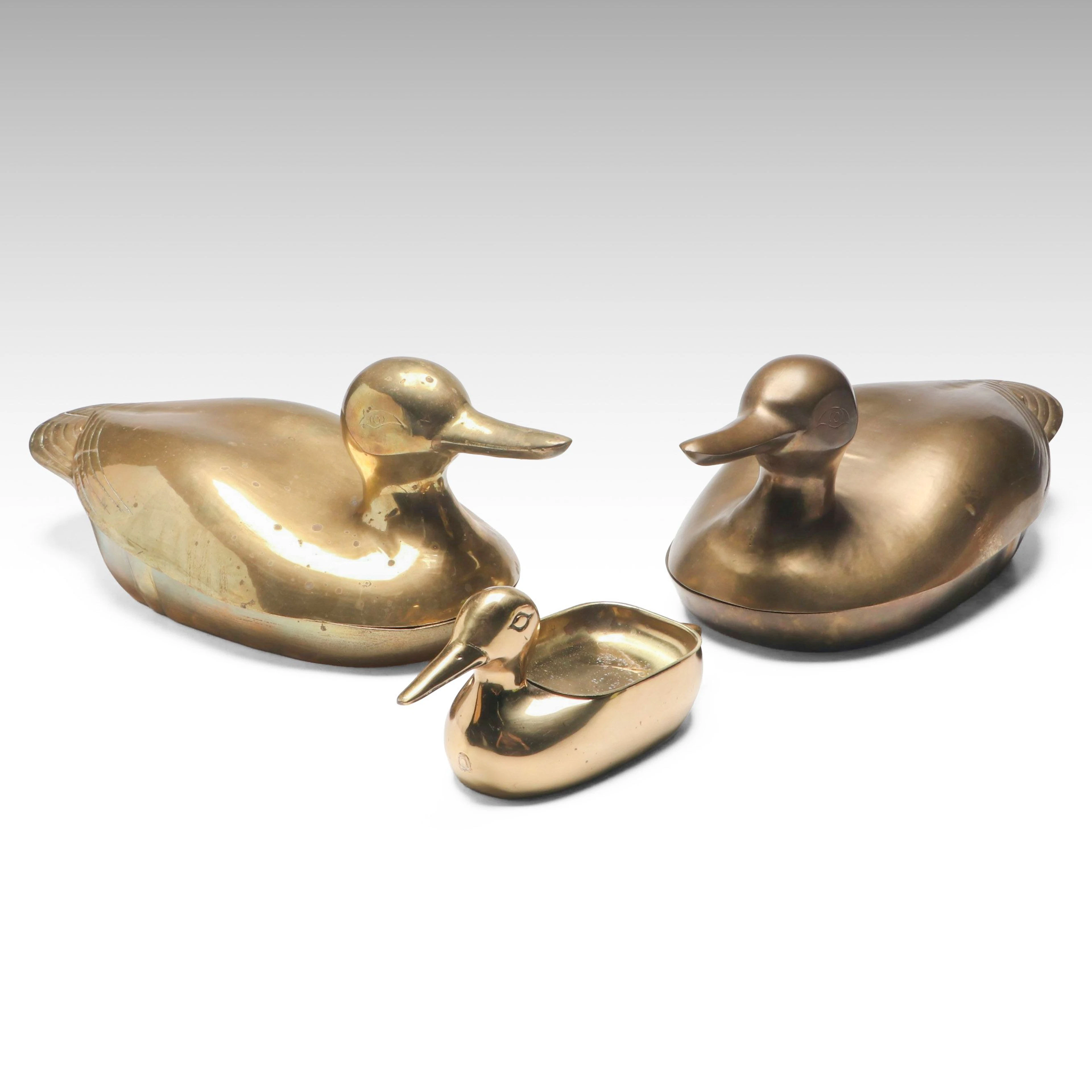 Mid Century Modern Style Brass Duck Decorative Boxes and Soap Dish
