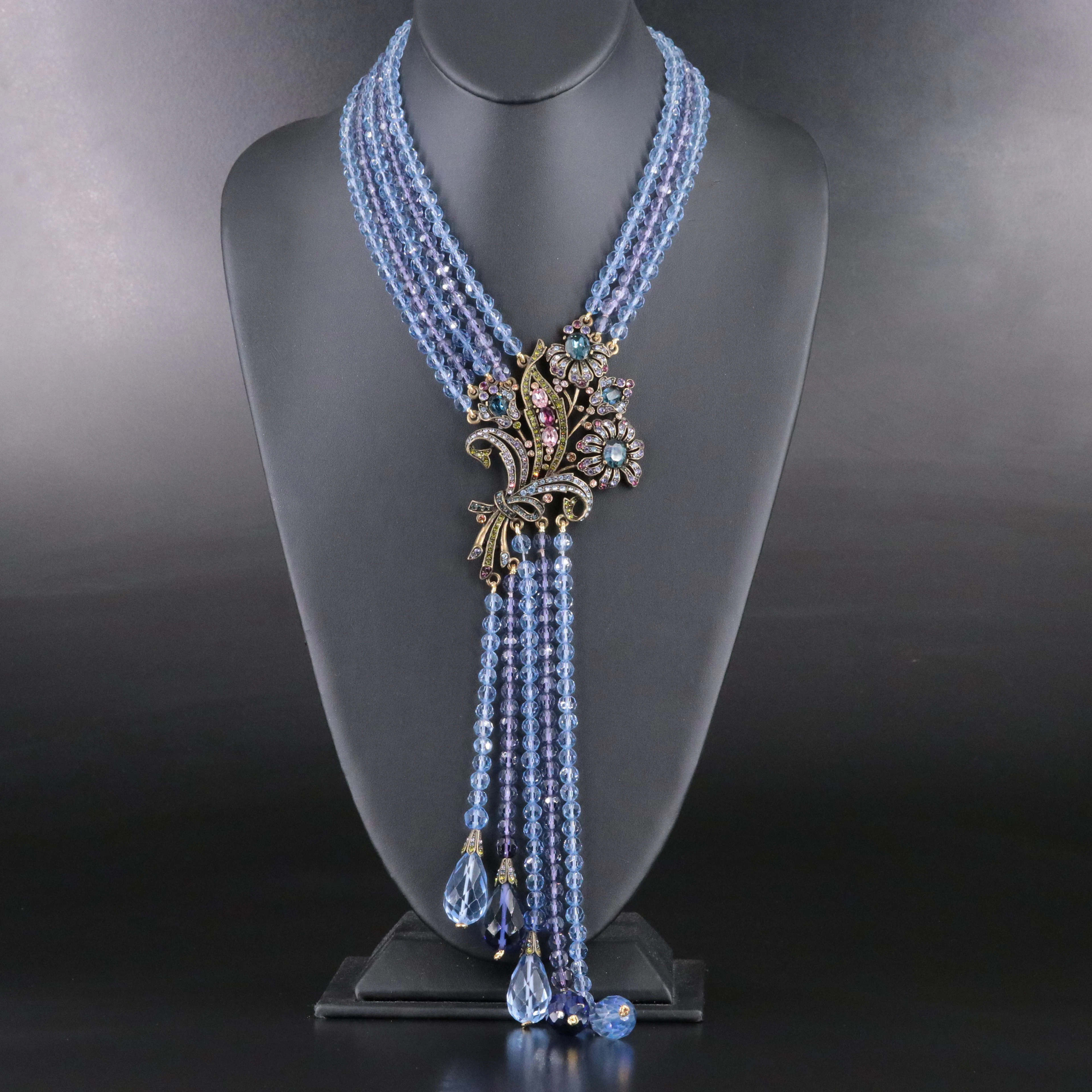 Heidi Daus Floral Tassel Rhinestone Necklace