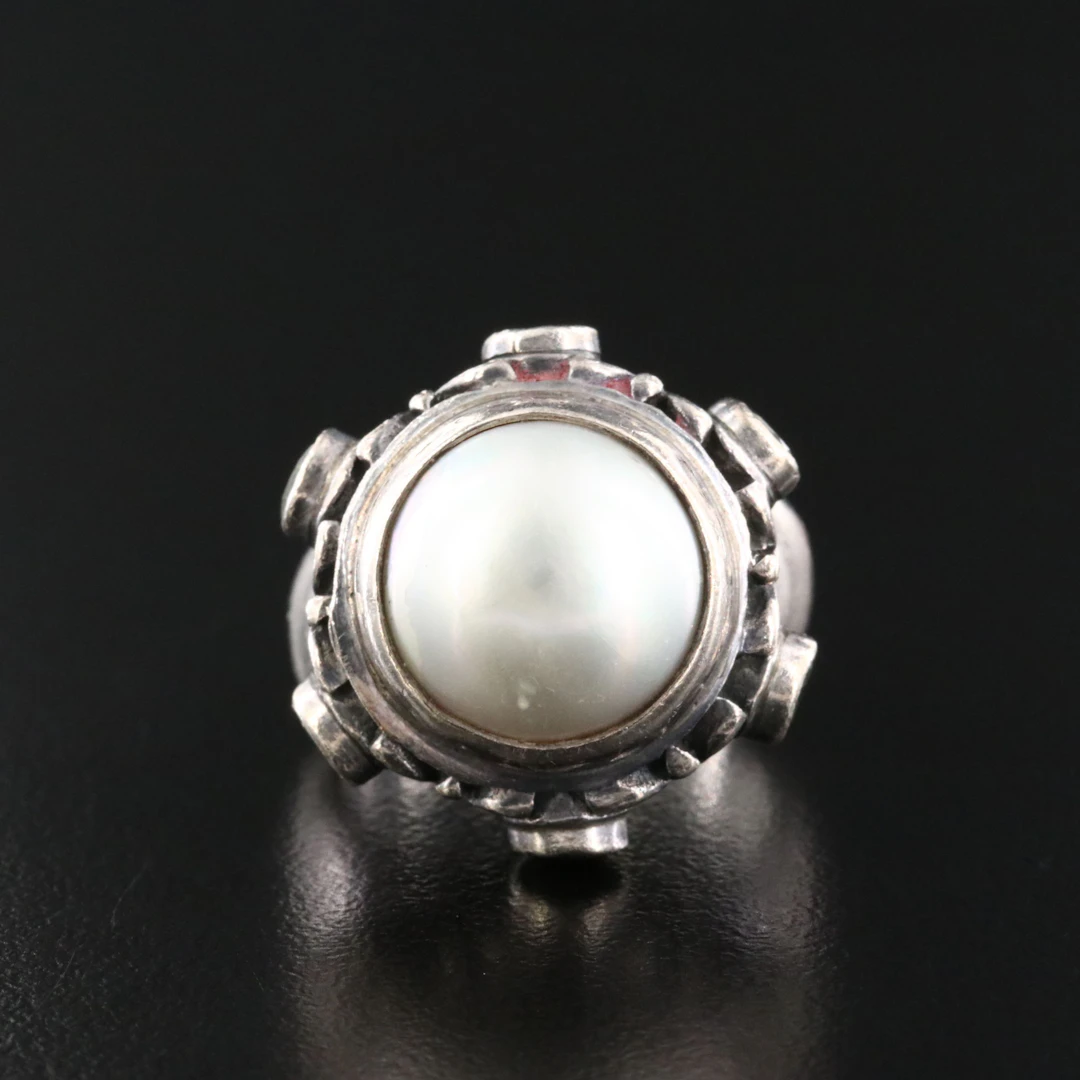 Sterling Pearl and Peridot Ring