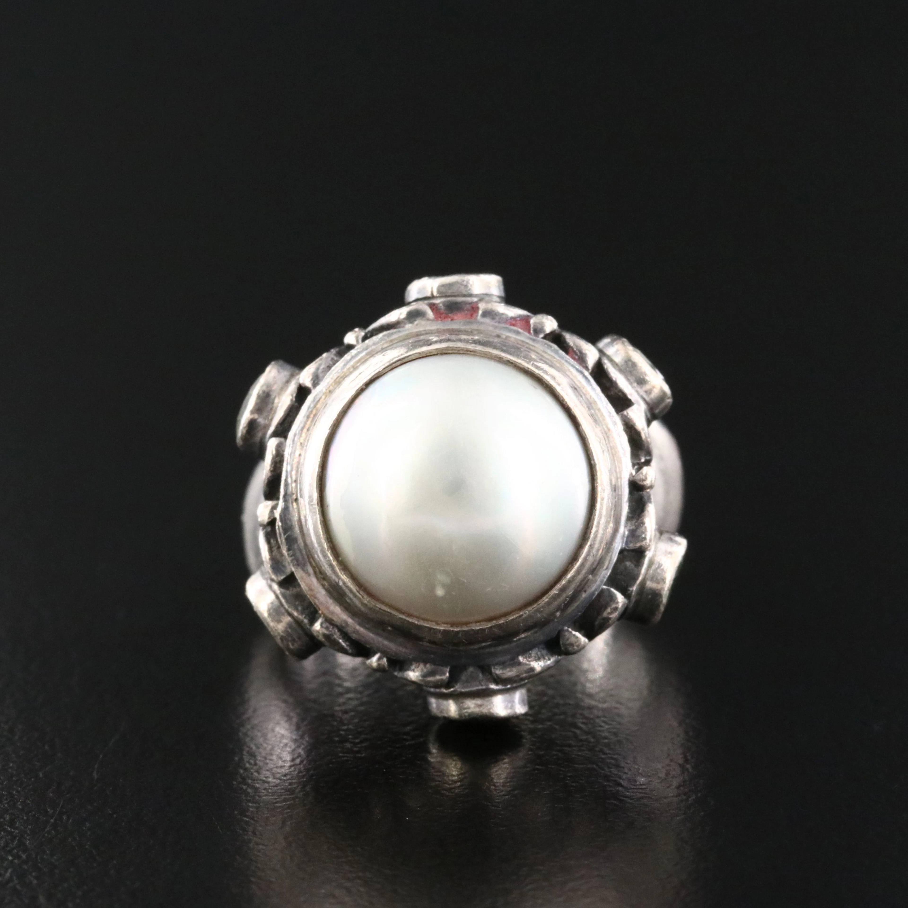 Sterling Pearl and Peridot Ring