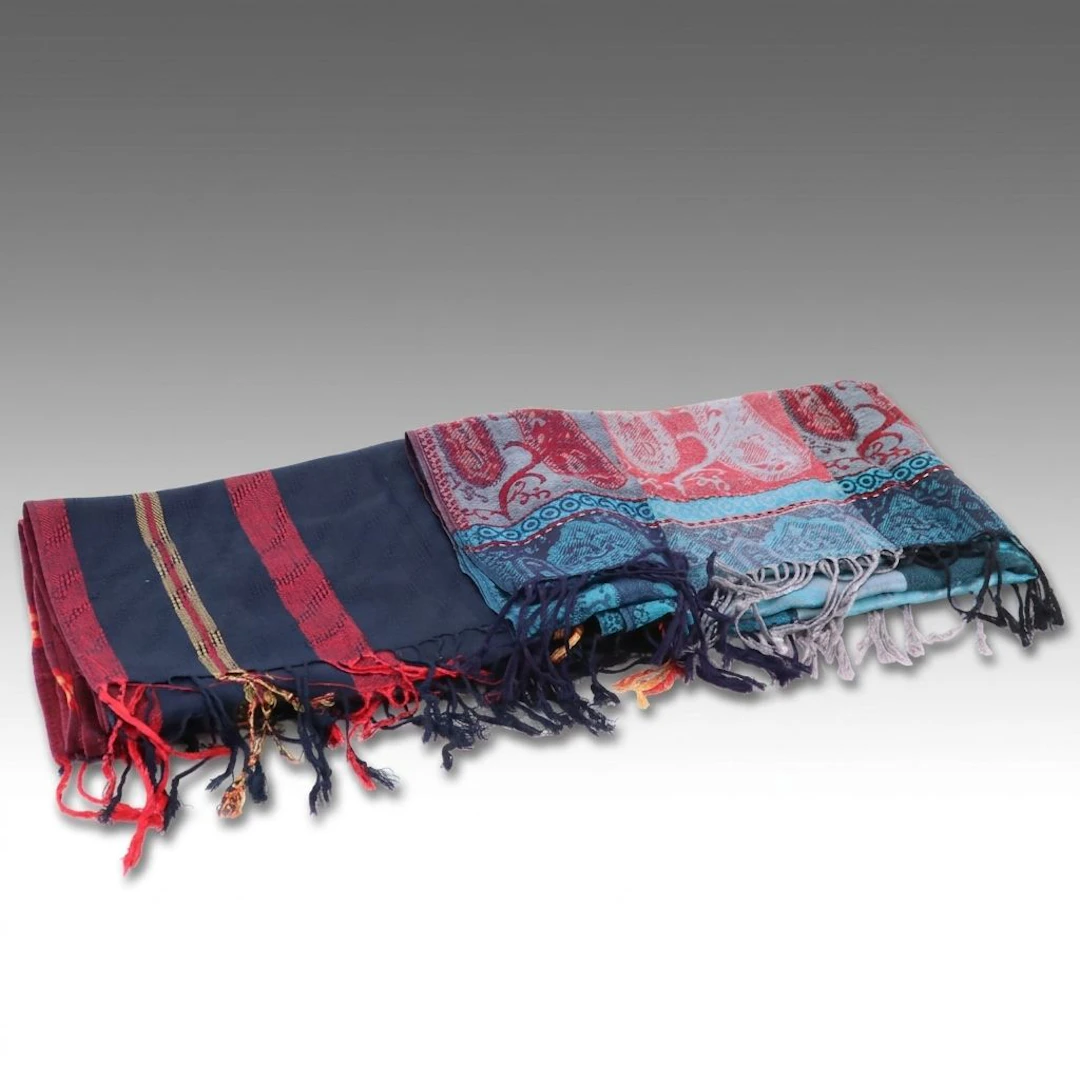 Marcello Tiberi Plaid and Paisley Printed Fringe Scarves