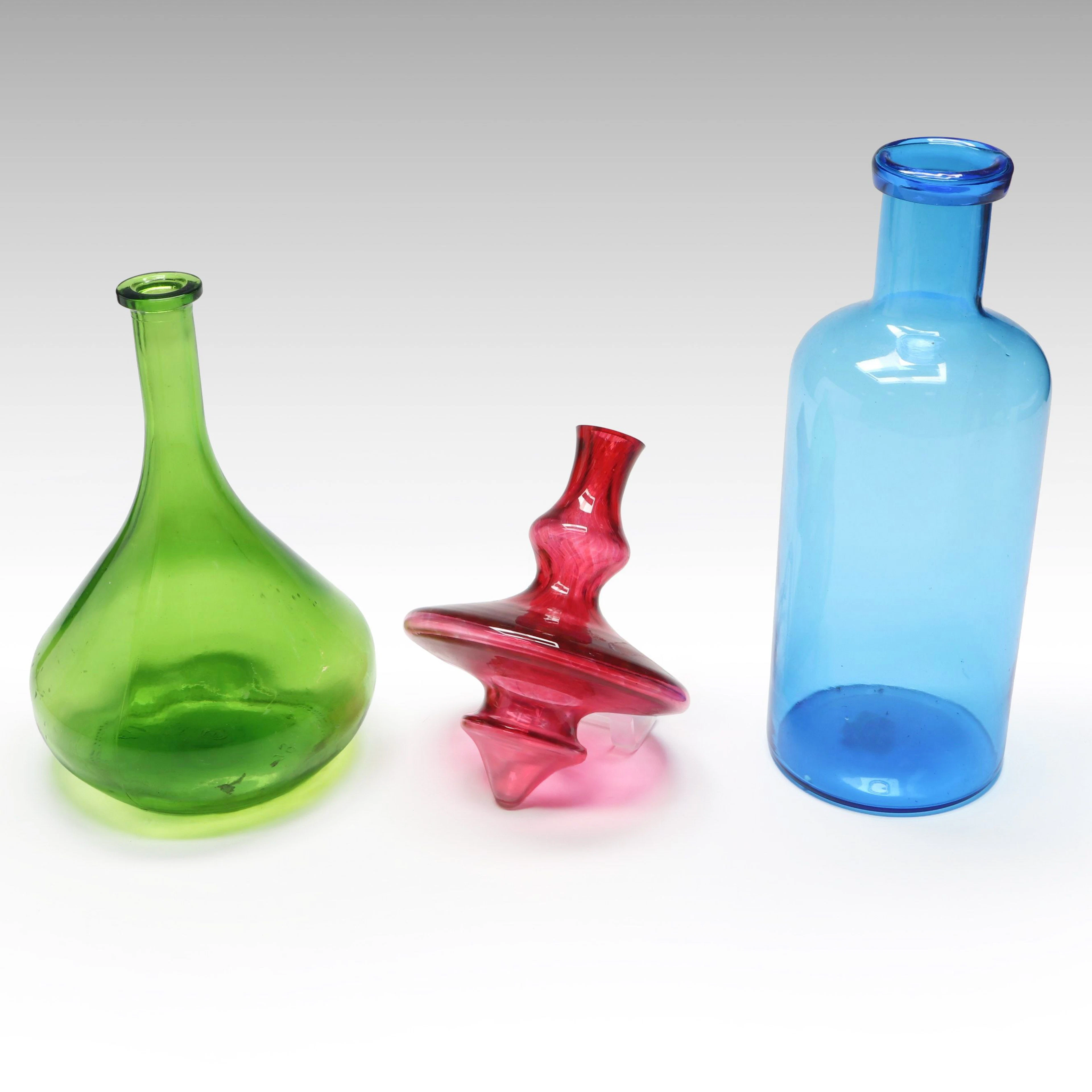 Signed Christian Tortu Spinning Top Vase and More Colorful Glassware