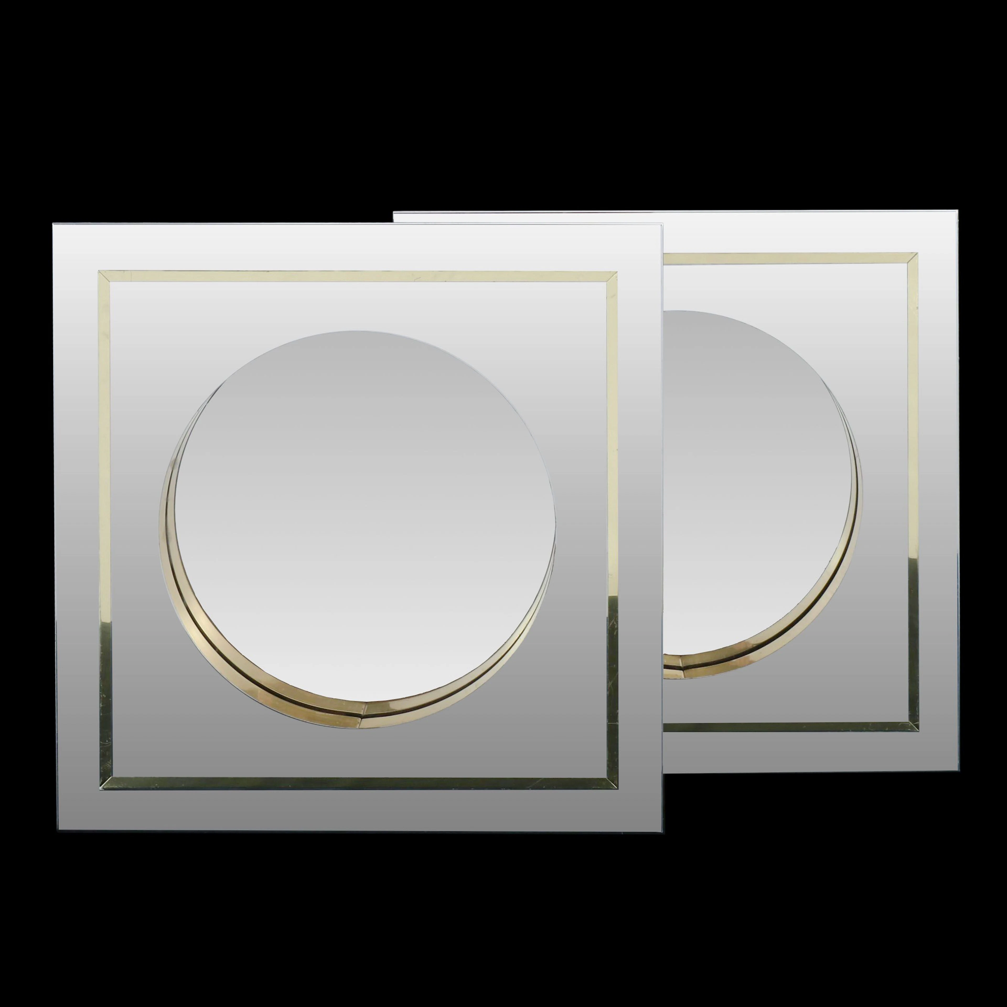 Pair of Curtis Jeré Chrome and Lacquered Brass Porthole Mirrors, Late 20th C.