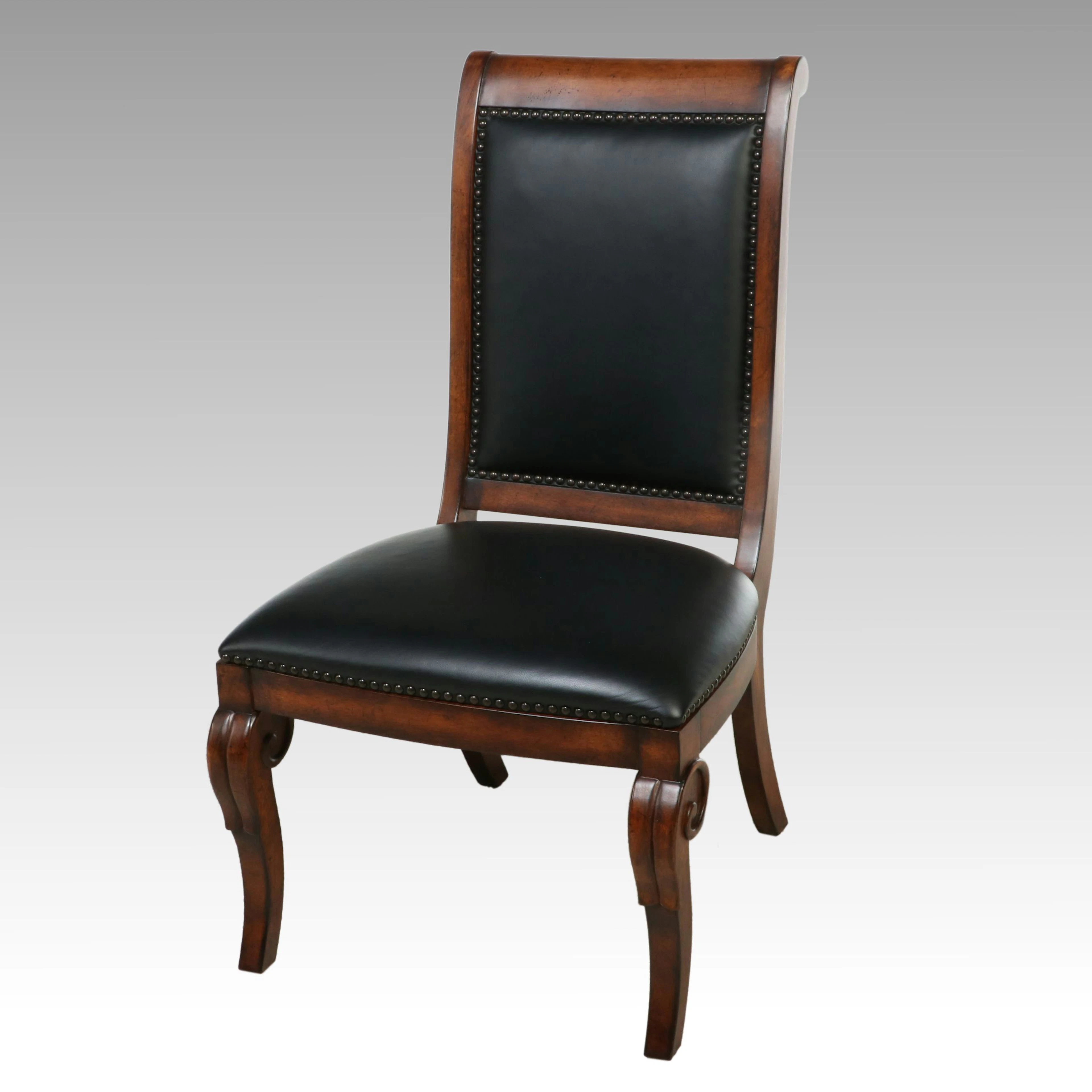 Empire Style Faux Leather and Wood Side Chair, 21st Century