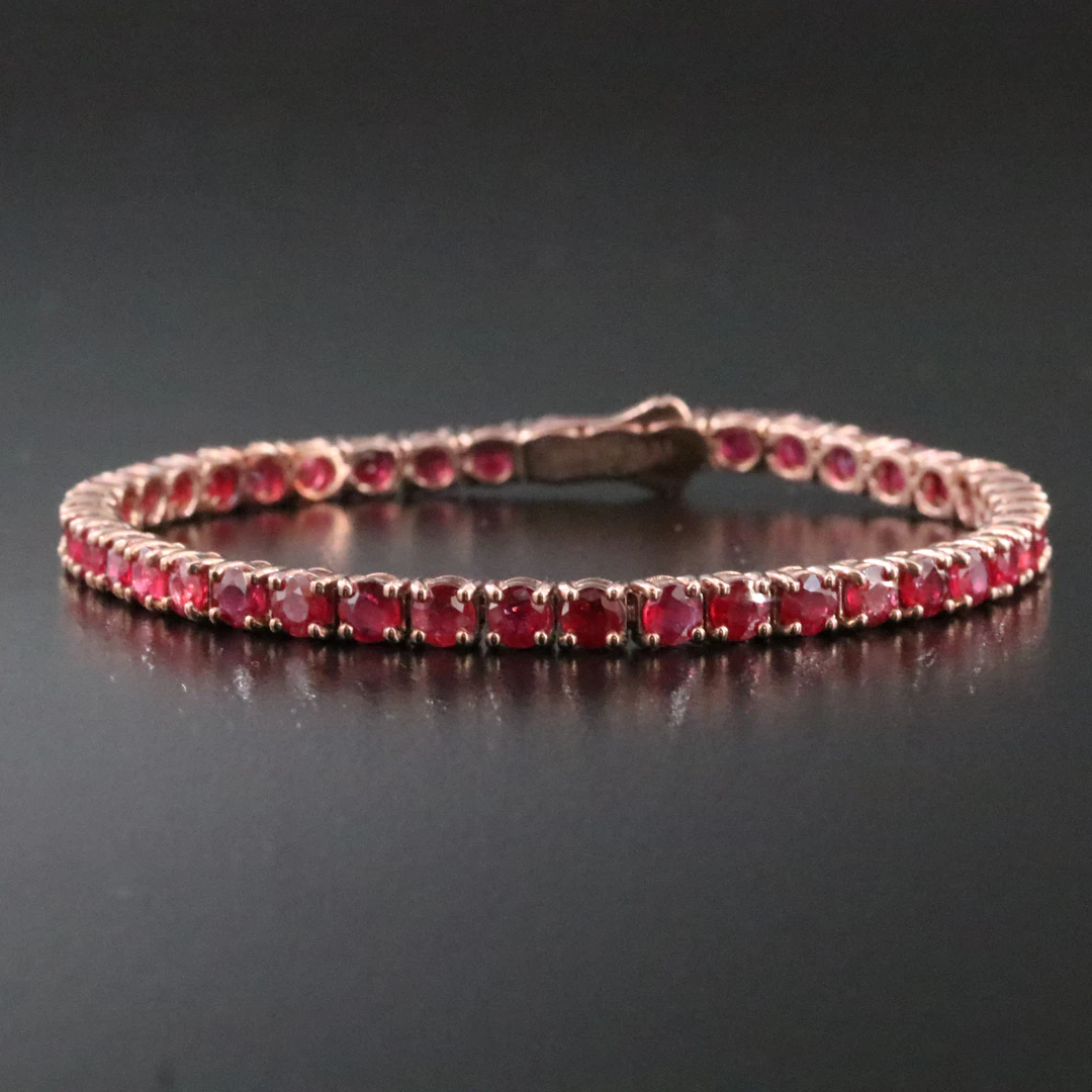 14K Rose Gold 10.11 CTW Ruby Line Bracelet with IGI Report
